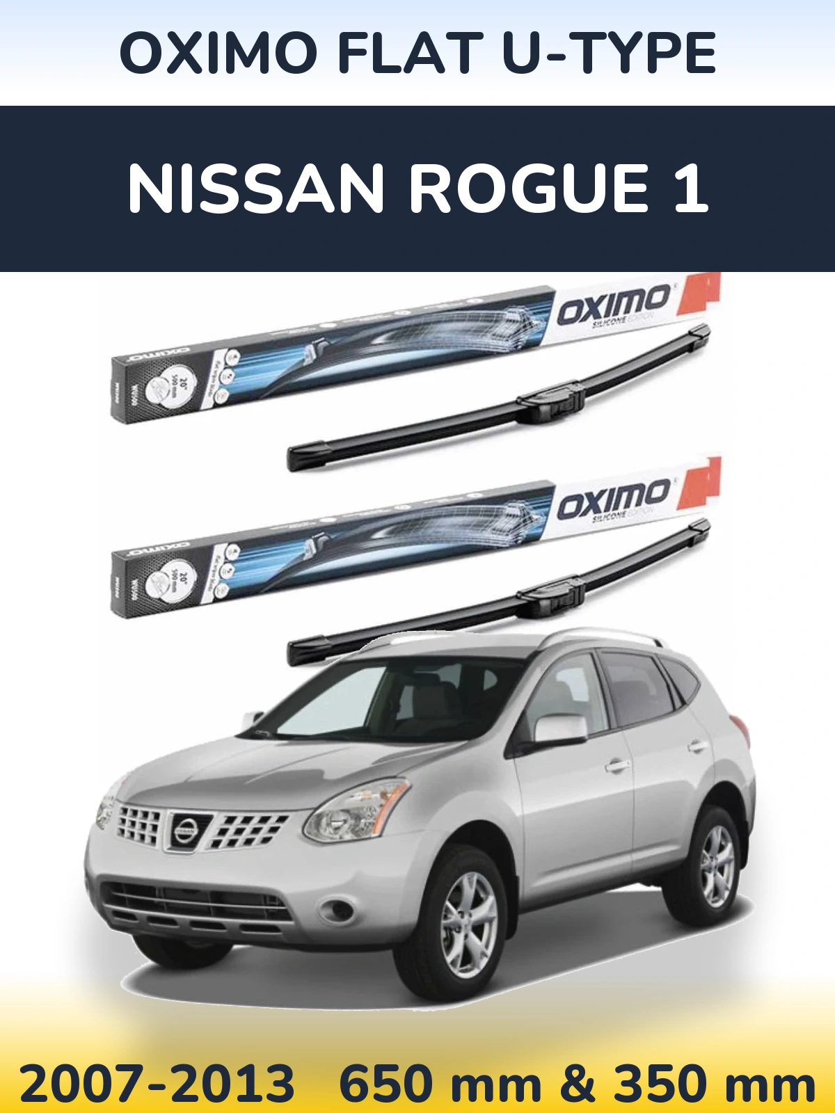 Комплект передних дворников Oximo Flat U-type 650 & 350 мм для Nissan Rogue 1 2007-2013