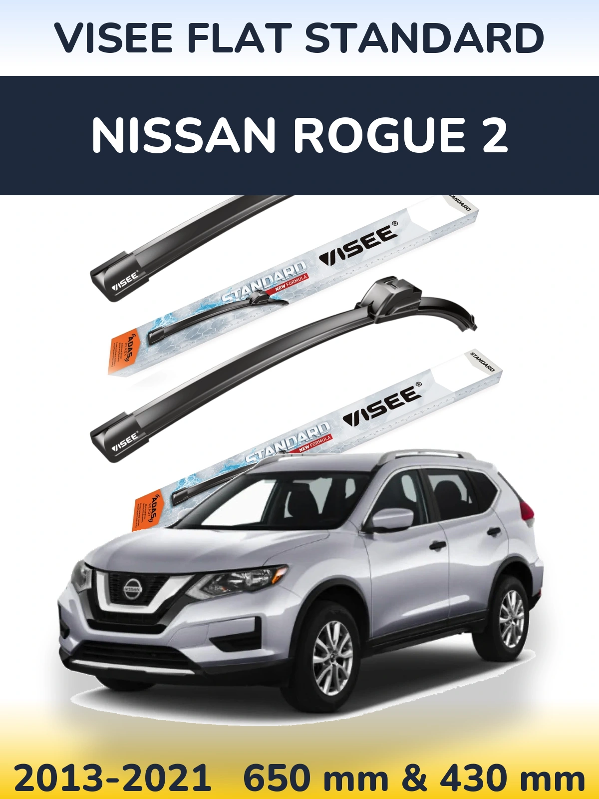 Komplet przednich wycieraczek VISEE FLAT STANDARD 650 & 430 mm do Nissan Rogue 2 2013-2021