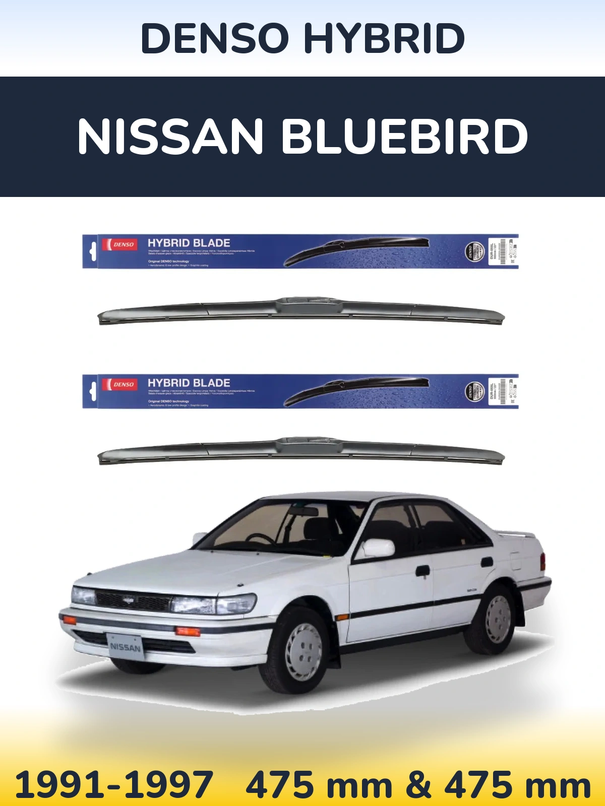 Komplet przednich wycieraczek Denso Hybrid 475 & 475 mm do Nissan Bluebird 1991-1997