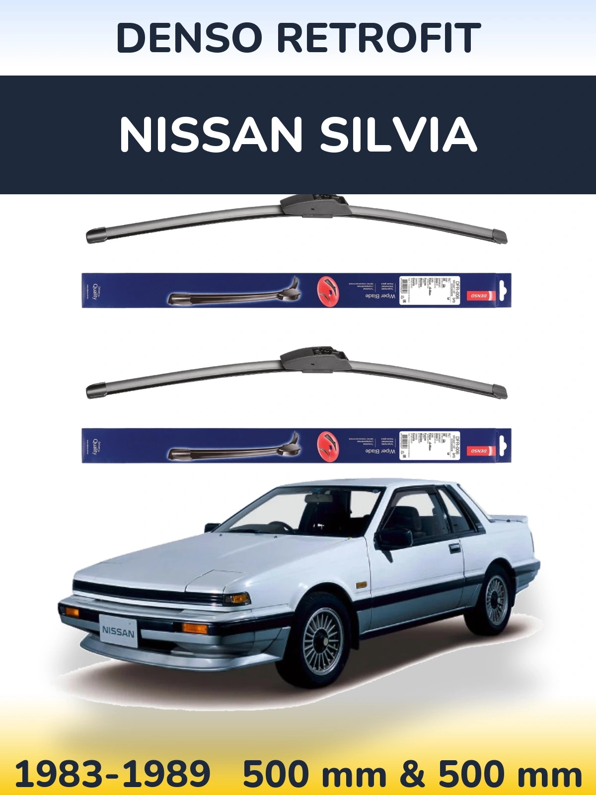 Komplet przednich wycieraczek Denso Retrofit 500 & 500 mm do Nissan Silvia 1983-1989