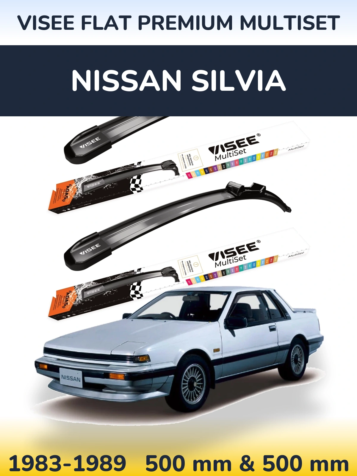 Komplet przednich wycieraczek VISEE FLAT PREMIUM MultiSet 500 & 500 mm do Nissan Silvia 1983-1989