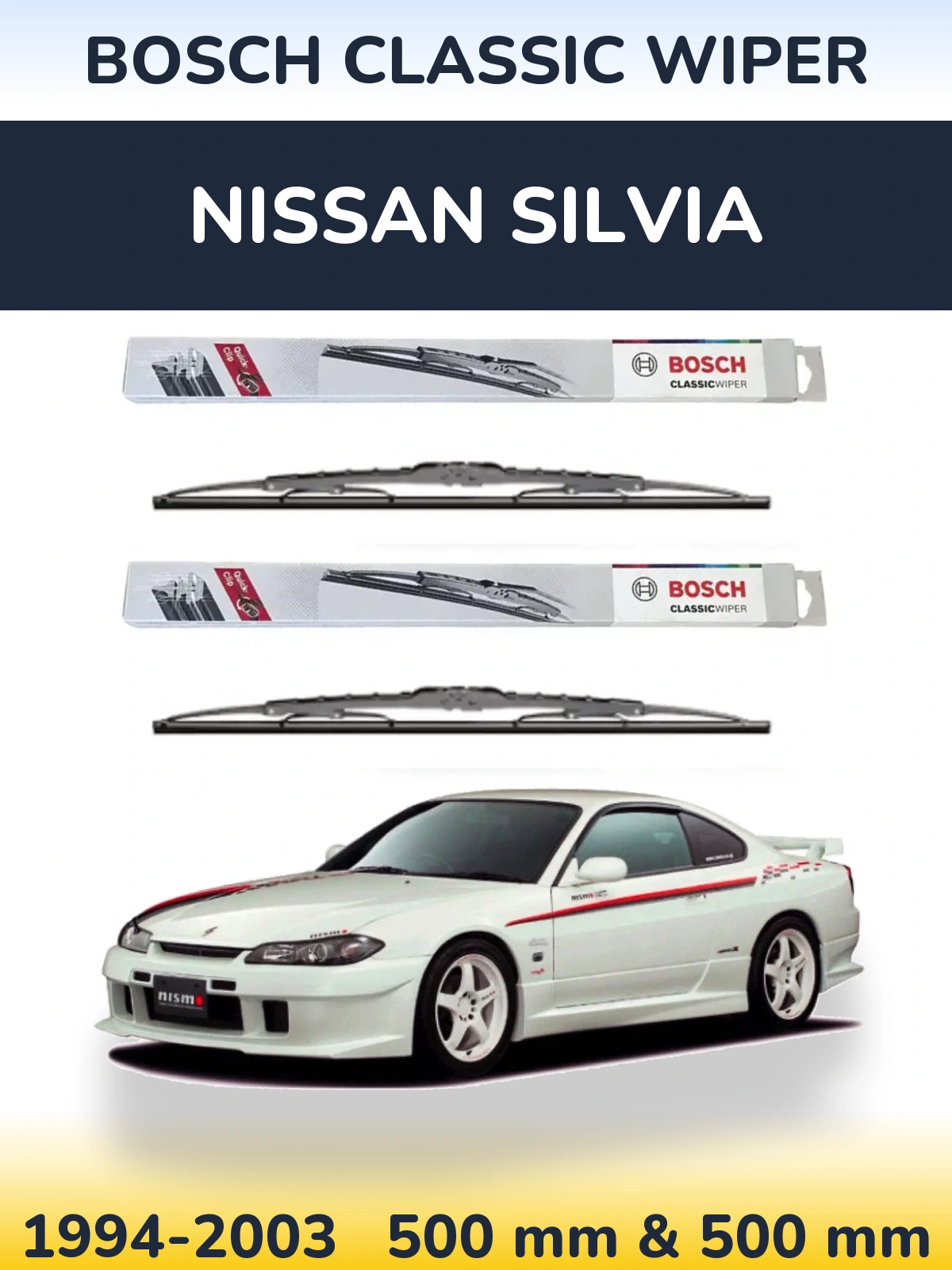 Front wiper blade set BOSCH Classic Wiper 500 & 500 mm for Nissan Silvia 1994-2003