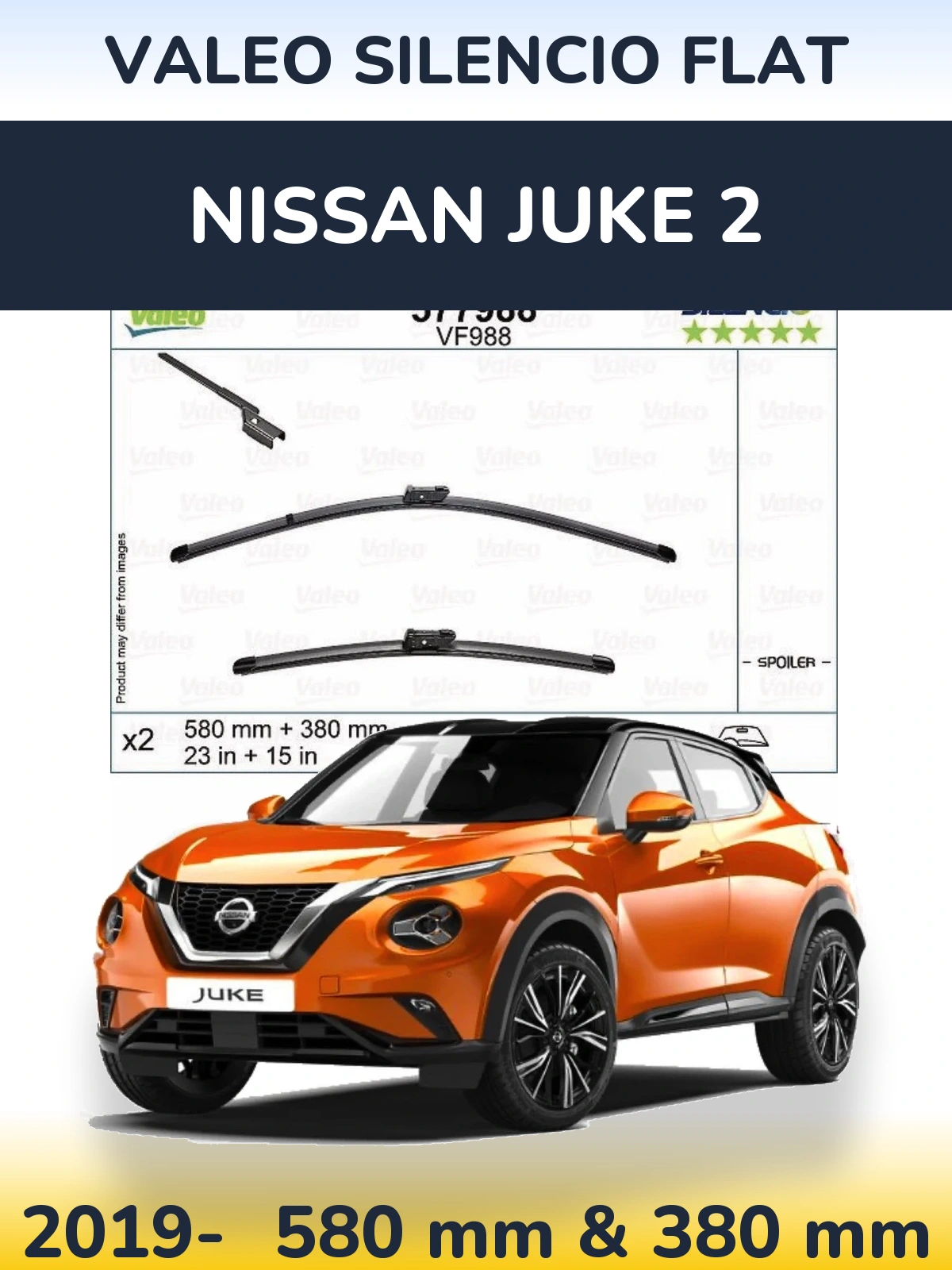 Комплект передних дворников Valeo Silencio Flat 580 & 380 мм для Nissan Juke 2 2019-2026
