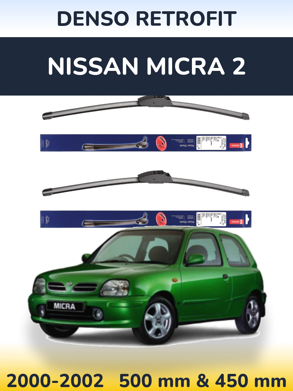 Комплект передних дворников Denso Retrofit 500 & 450 мм для Nissan Micra 2 2000-2002