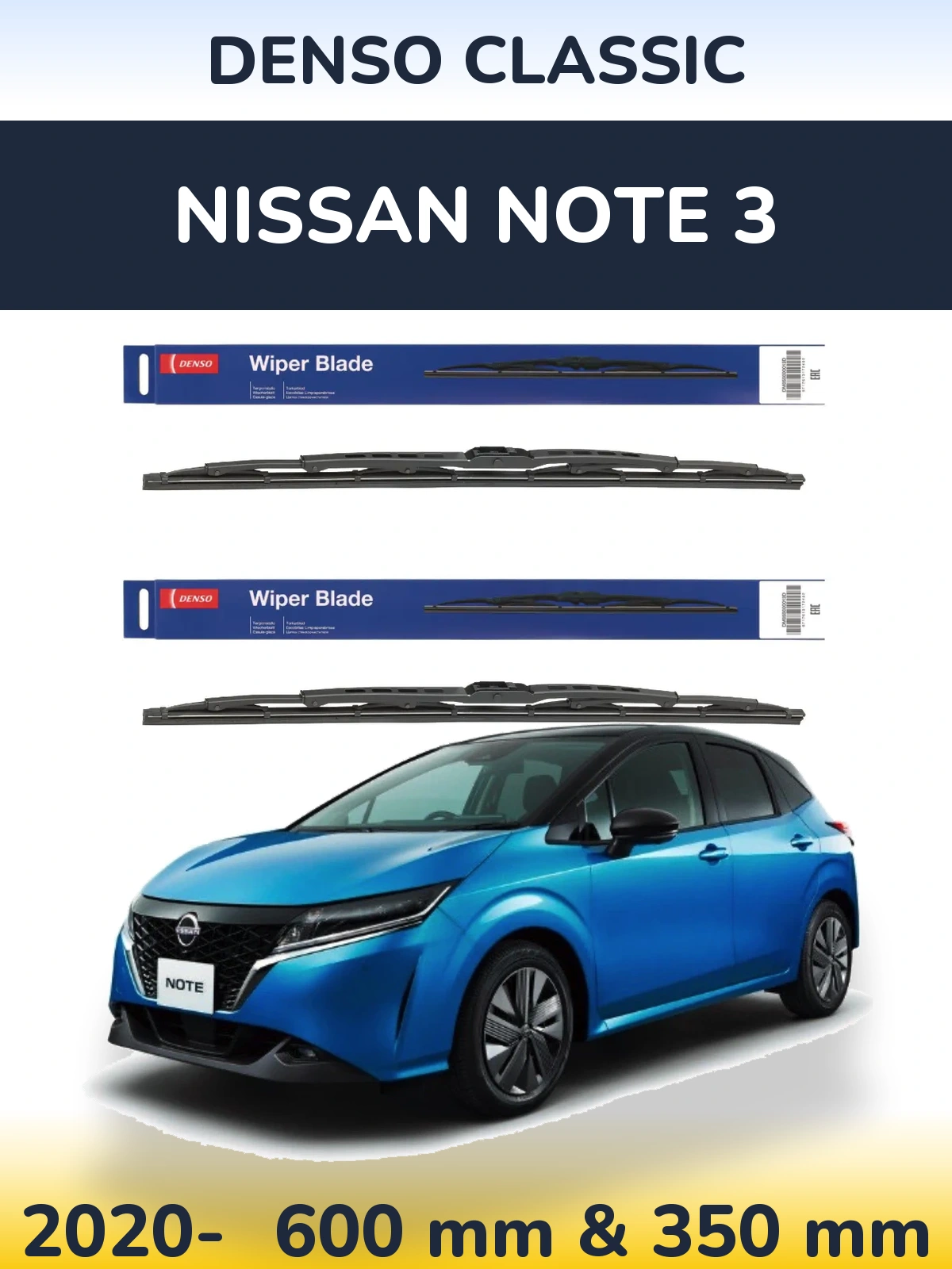 Front wiper blade set Denso Classic 600 & 350 mm for Nissan Note 3 2020-2026