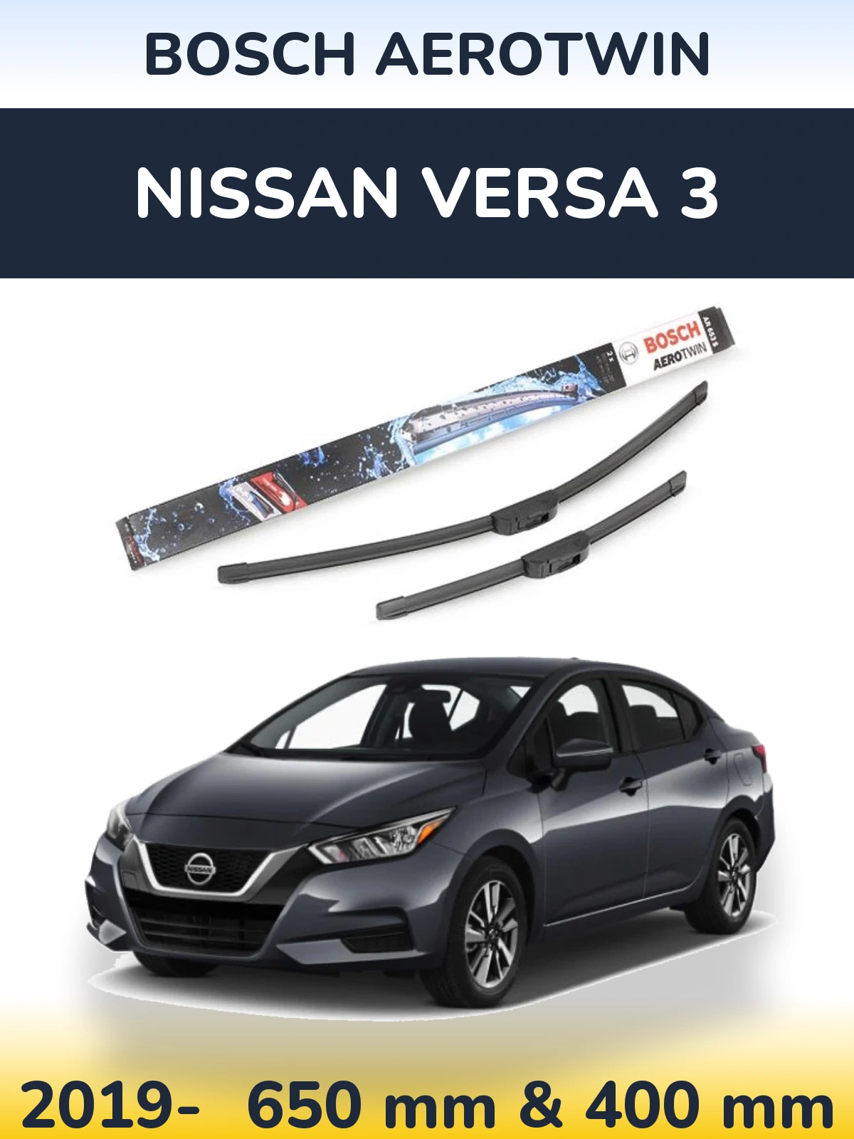 Комплект передніх щіток BOSCH AeroTwin 650 & 400 мм для Nissan Versa 3 2019-2026