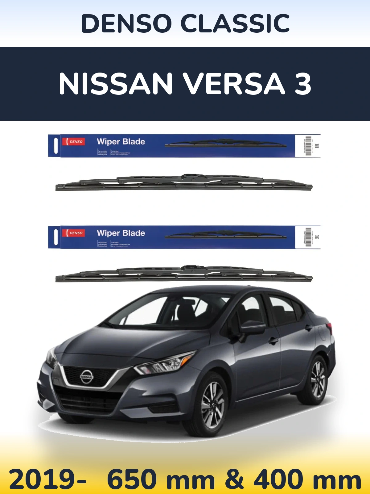Front wiper blade set Denso Classic 650 & 400 mm for Nissan Versa 3 2019-2026