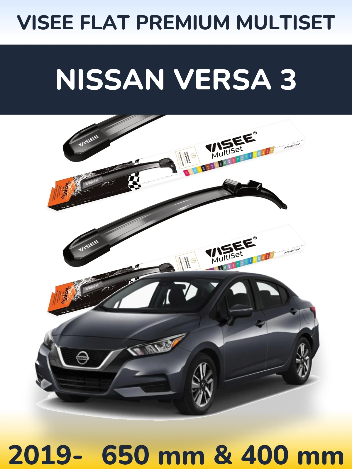 Komplet przednich wycieraczek VISEE FLAT PREMIUM MultiSet 650 & 400 mm do Nissan Versa 3 2019-2026