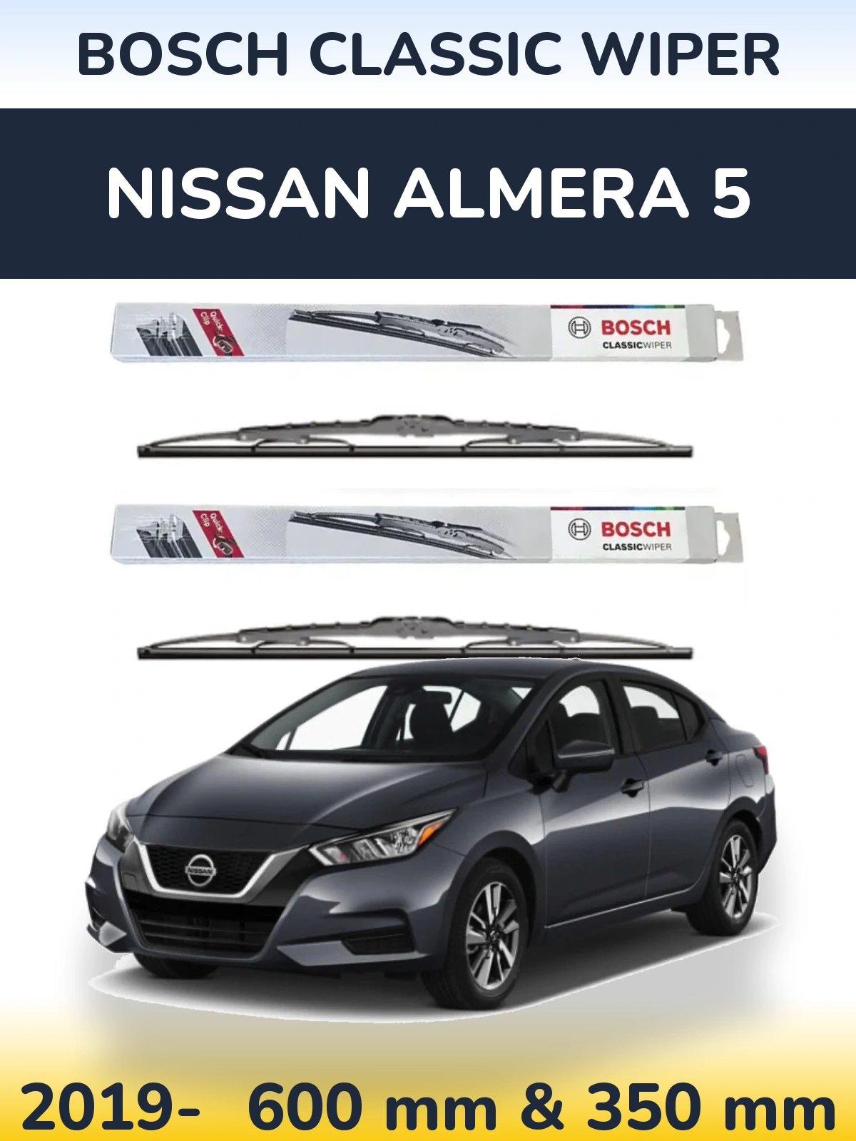 Komplet przednich wycieraczek BOSCH Classic Wiper 600 & 340 mm do Nissan Almera 5 2019-2026