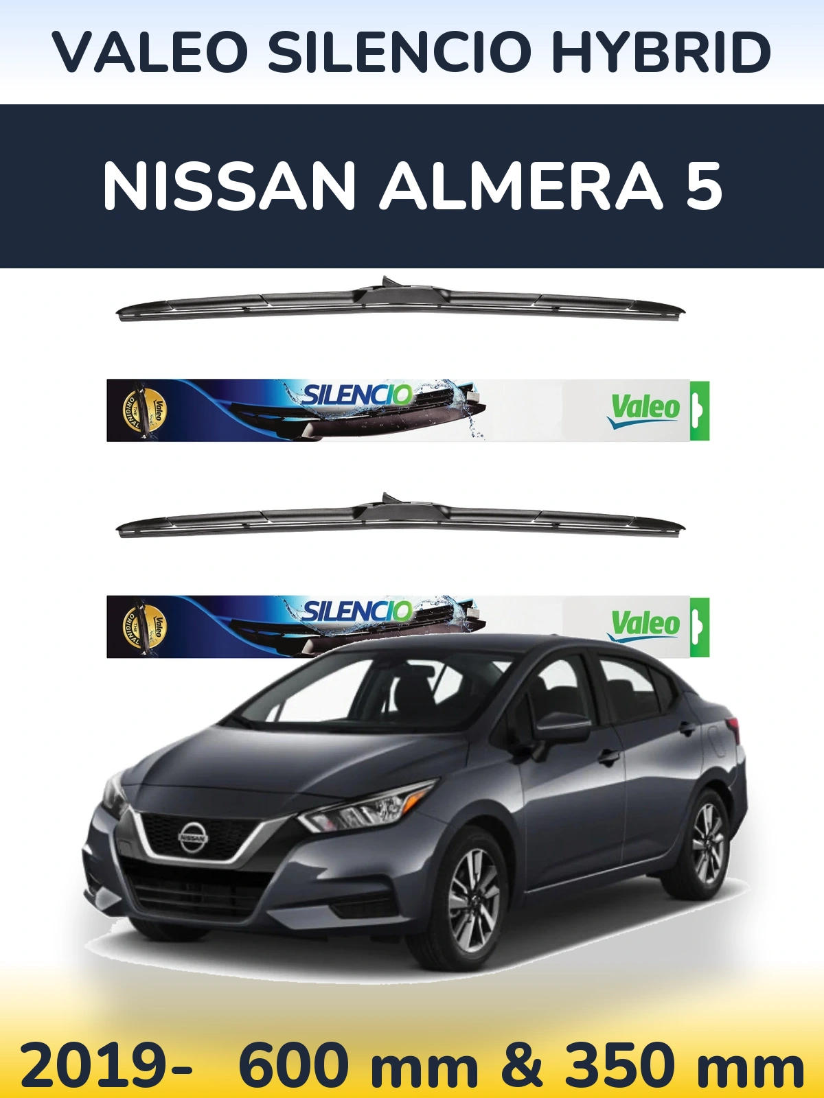 Комплект передних дворников Valeo Silencio Hybrid 600 & 350 мм для Nissan Almera 5 2019-2026