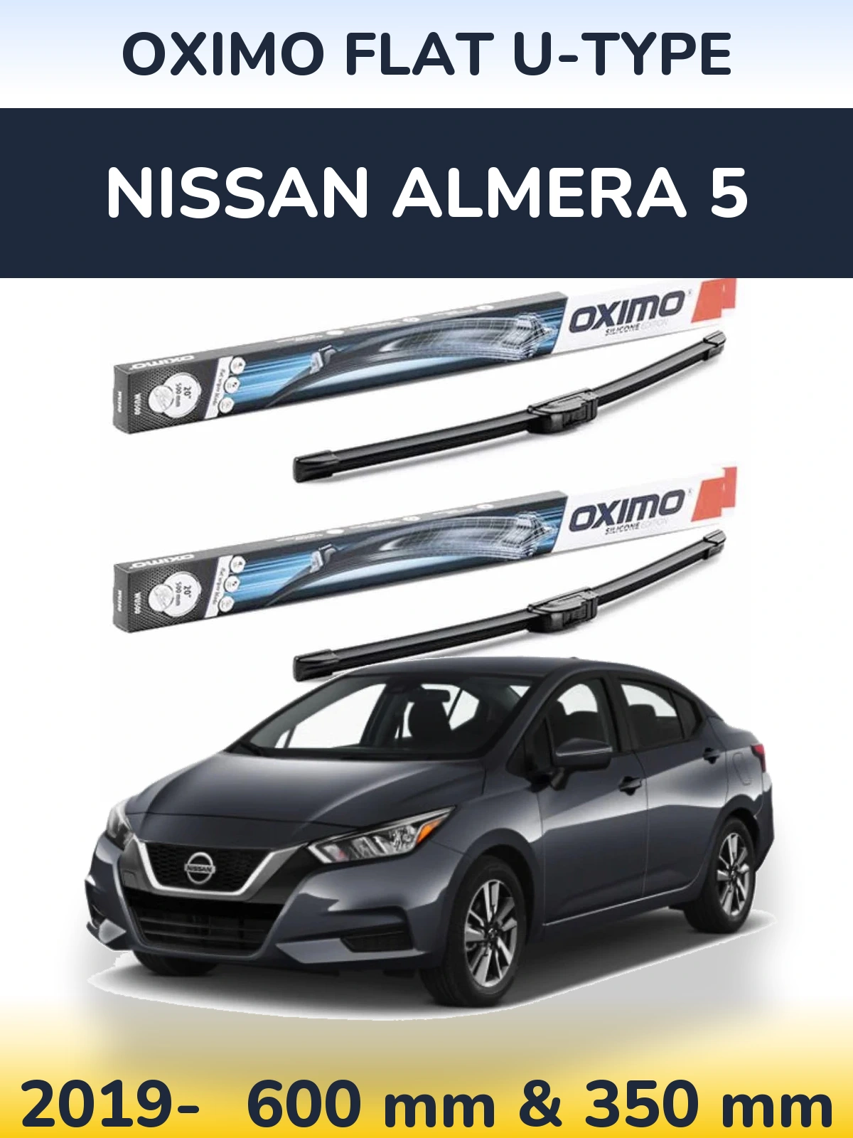 Комплект передніх щіток Oximo Flat U-type 600 & 350 мм для Nissan Almera 5 2019-2026