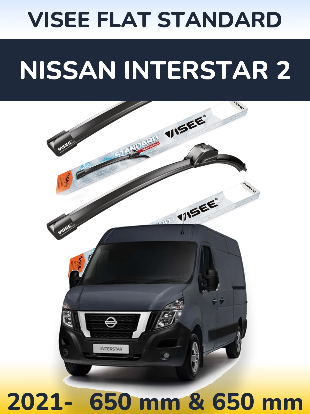 Front wiper blade set VISEE FLAT STANDARD 650 & 650 mm for Nissan Interstar 2 2021-2026