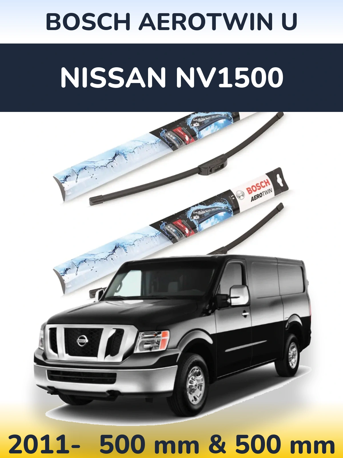 Комплект передніх щіток BOSCH AeroTwin U 500 & 500 мм для Nissan NV1500 2011-2026