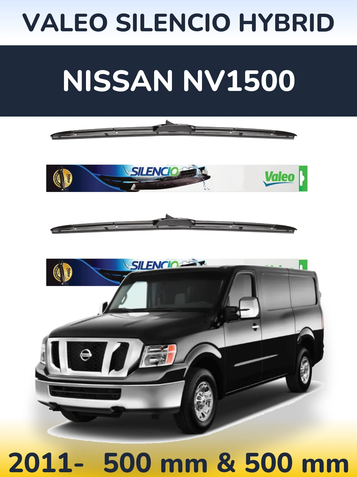 Komplet przednich wycieraczek Valeo Silencio Hybrid 500 & 500 mm do Nissan NV1500 2011-2026