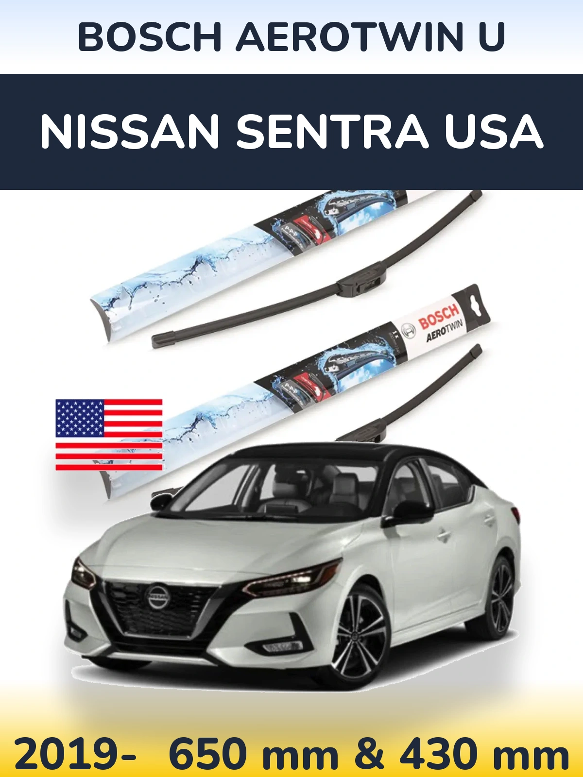 Komplet przednich wycieraczek BOSCH AeroTwin U 650 & 430 mm do Nissan Sentra USA 2019-2026