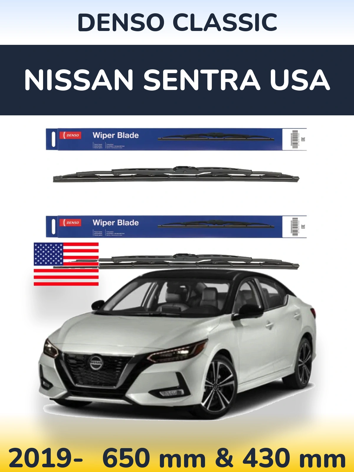Komplet przednich wycieraczek Denso Classic 650 & 430 mm do Nissan Sentra USA 2019-2026