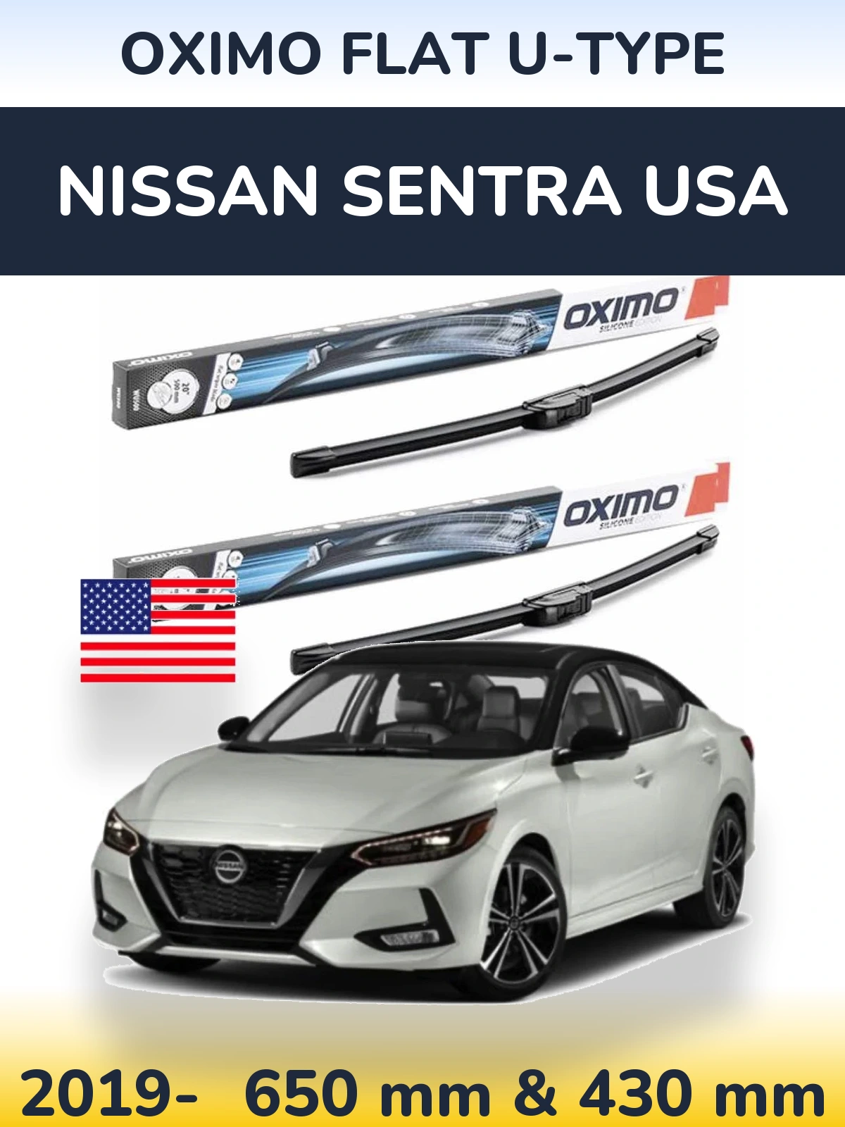 Komplet przednich wycieraczek Oximo Flat U-type 650 & 430 mm do Nissan Sentra USA 2019-2026