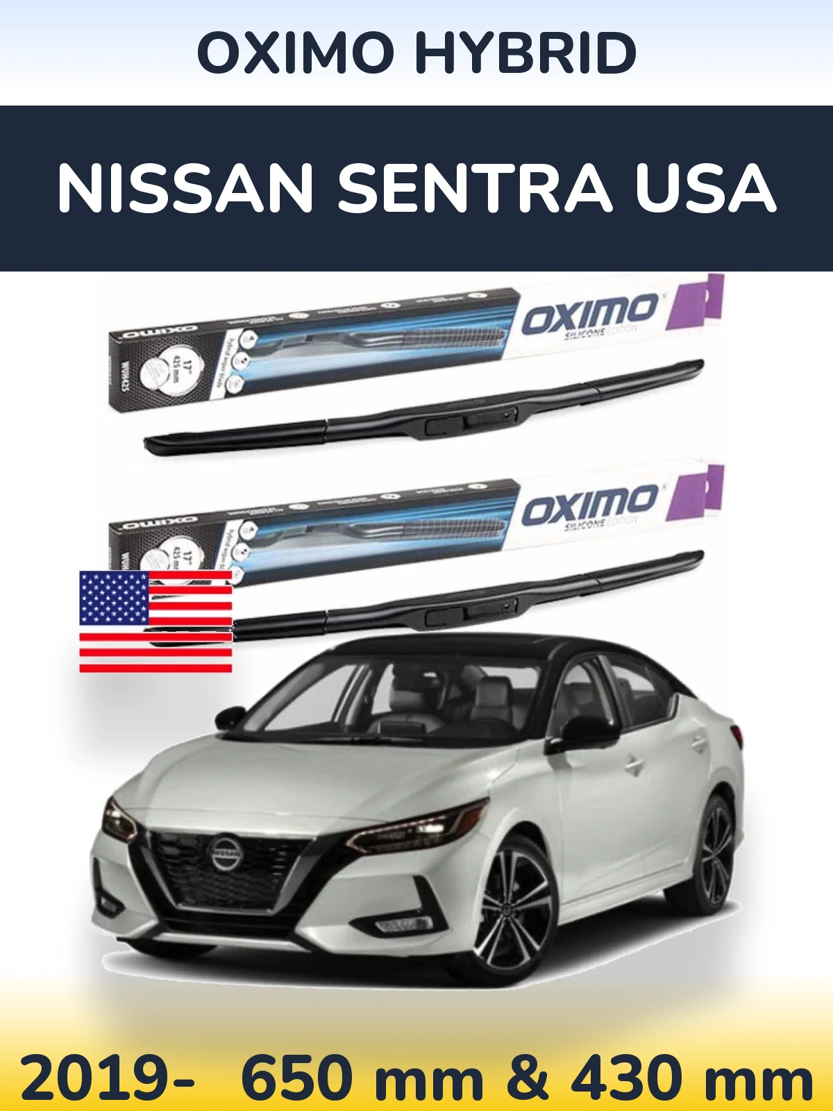 Komplet przednich wycieraczek Oximo Hybrid 650 & 430 mm do Nissan Sentra USA 2019-2026