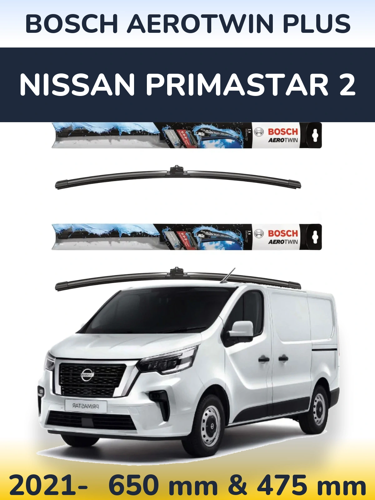 Komplet przednich wycieraczek BOSCH AeroTwin Plus 650 & 475 mm do Nissan Primastar 2 2021-2026