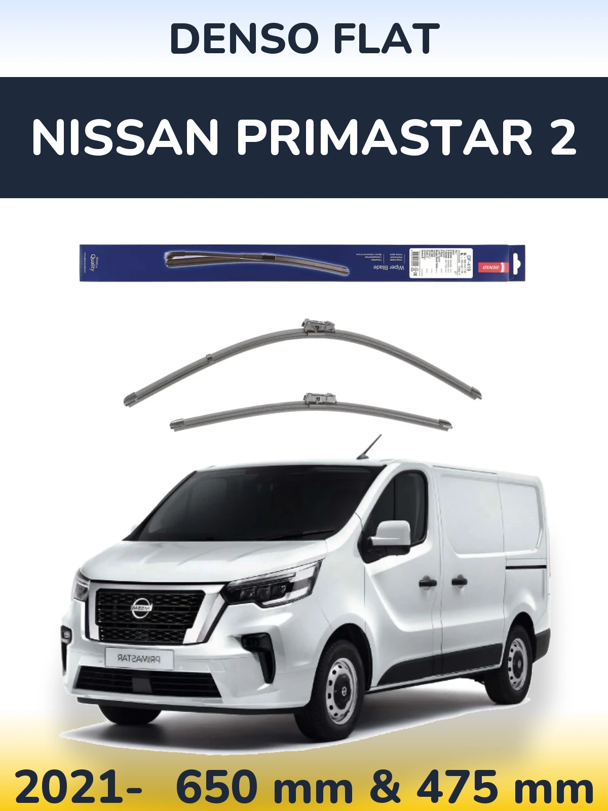 Front wiper blade set Denso Flat 650 & 475 mm for Nissan Primastar 2 2021-2026