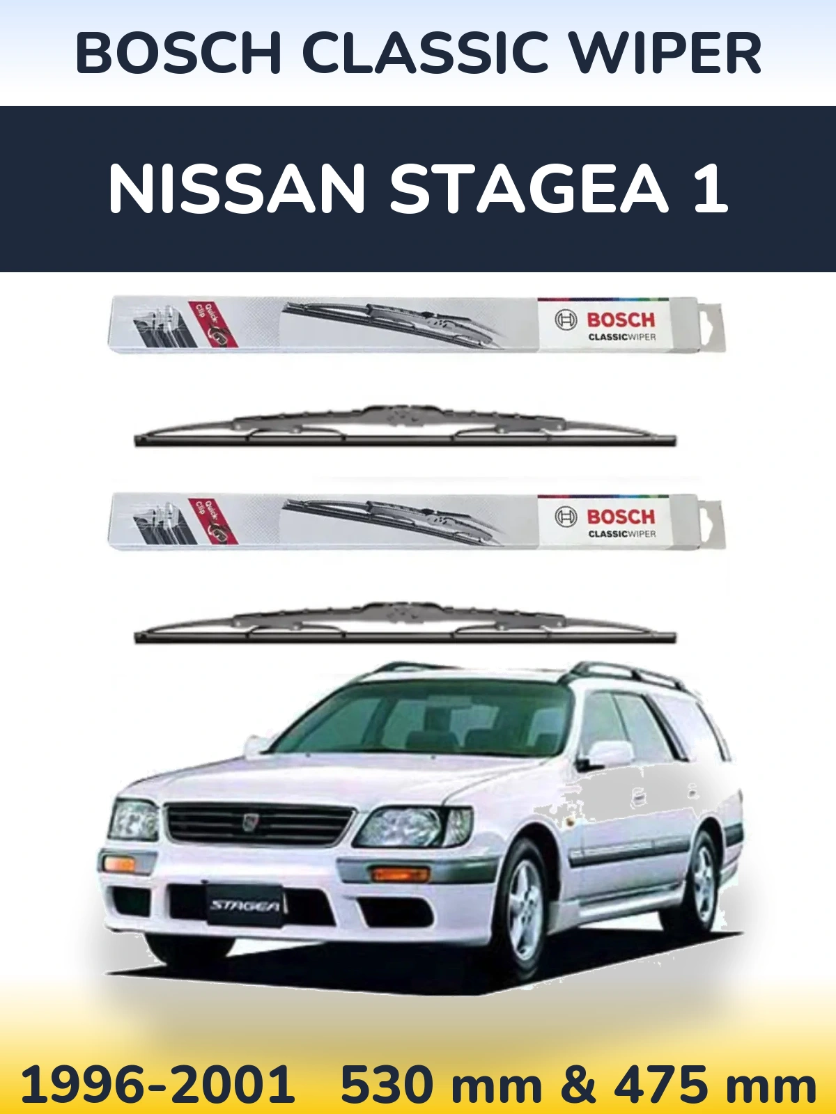 Komplet przednich wycieraczek BOSCH Classic Wiper 530 & 475 mm do Nissan Stagea 1 1996-2001