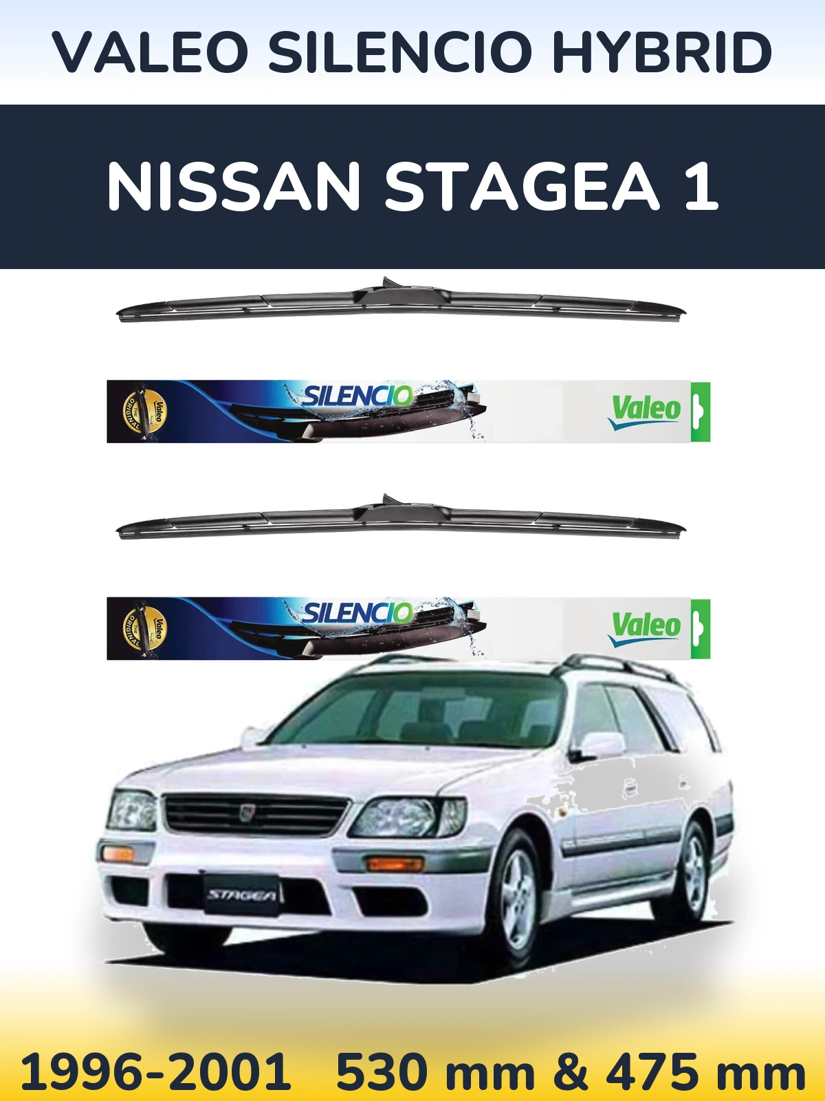 Комплект передних дворников Valeo Silencio Hybrid 530 & 475 мм для Nissan Stagea 1 1996-2001