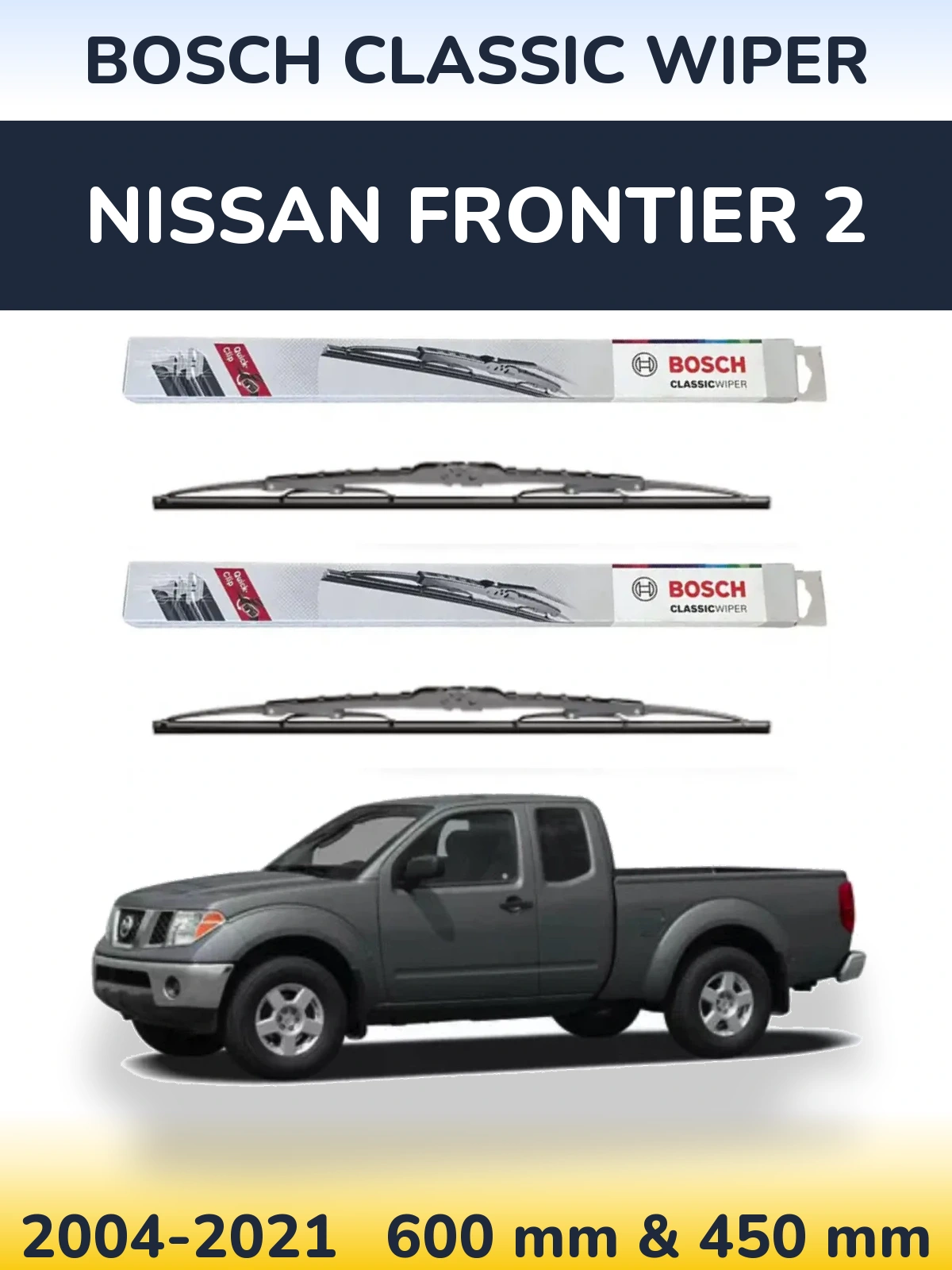 Комплект передніх щіток BOSCH Classic Wiper 600 & 450 мм для Nissan Frontier 2 2004-2021