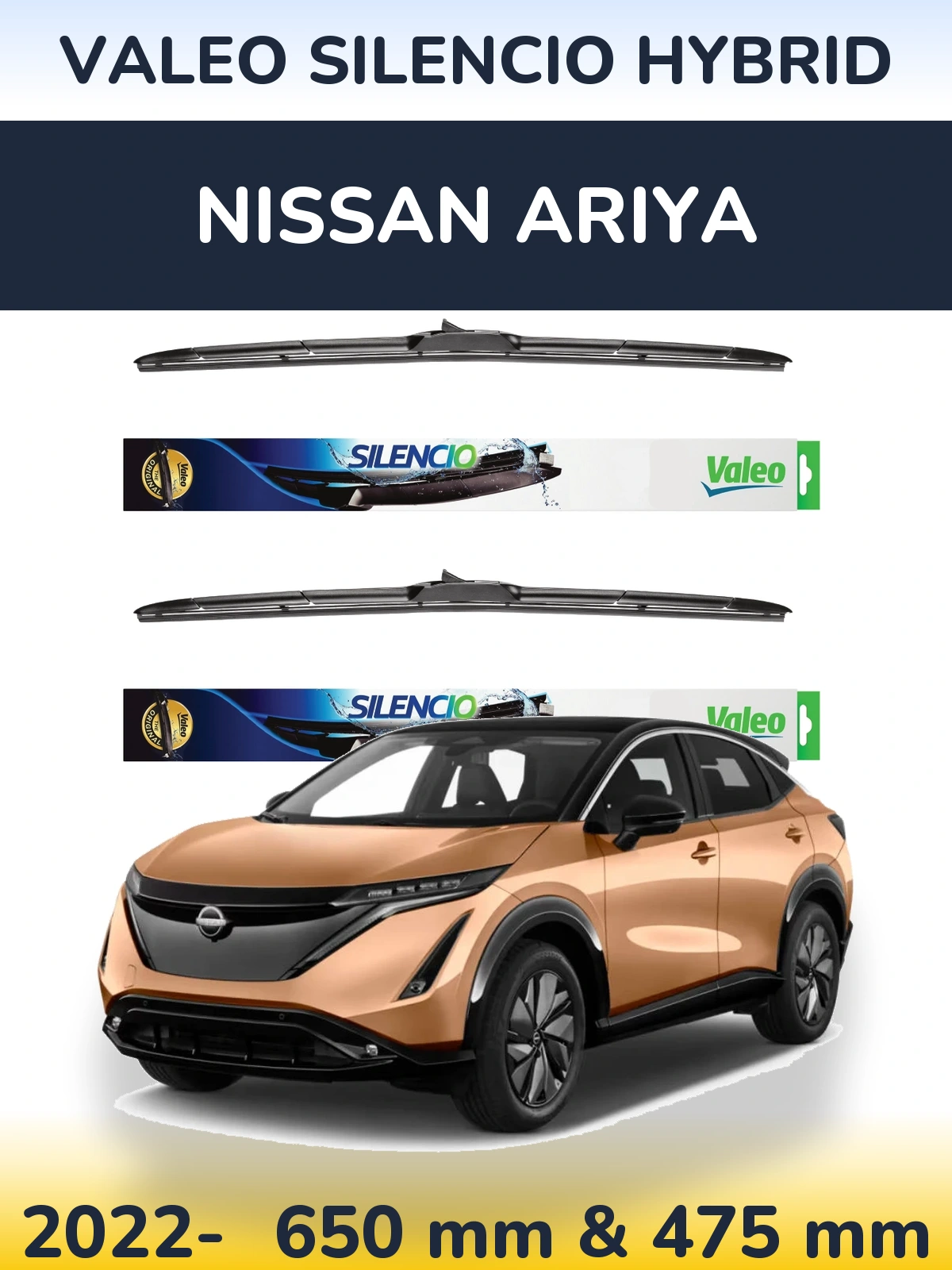 Komplet przednich wycieraczek Valeo Silencio Hybrid 650 & 475 mm do Nissan Ariya 2022-2026