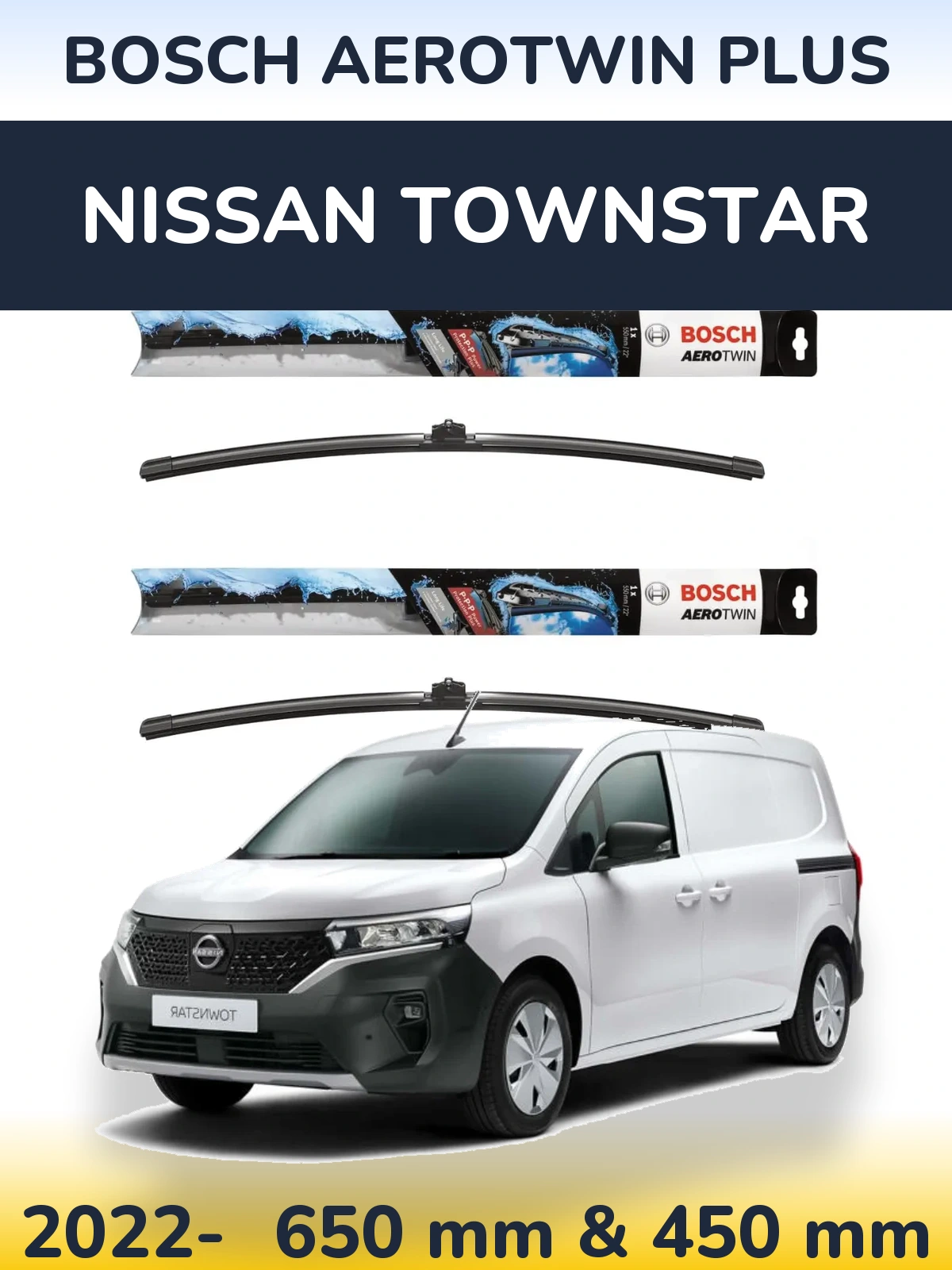 Комплект передних дворников BOSCH AeroTwin Plus 650 & 450 мм для Nissan Townstar 2022-2026