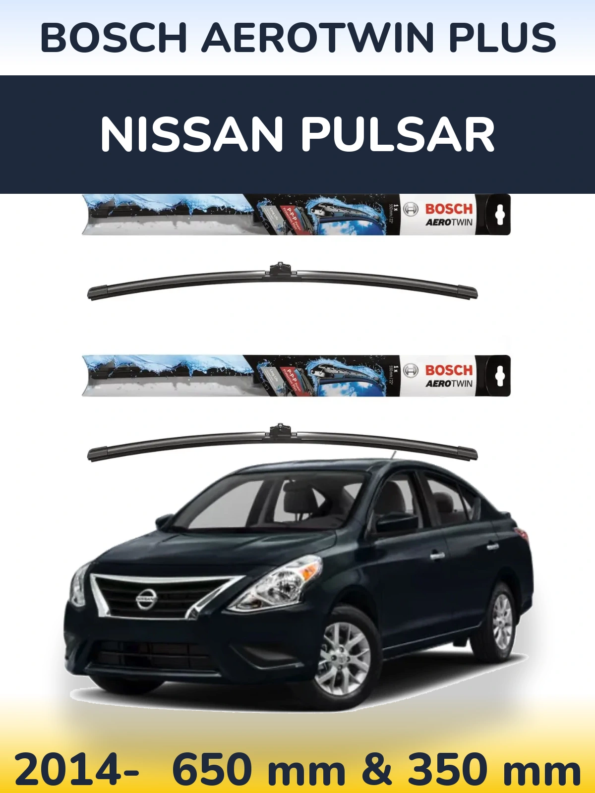 Komplet przednich wycieraczek BOSCH AeroTwin Plus 650 & 350 mm do Nissan Pulsar 2014-2026