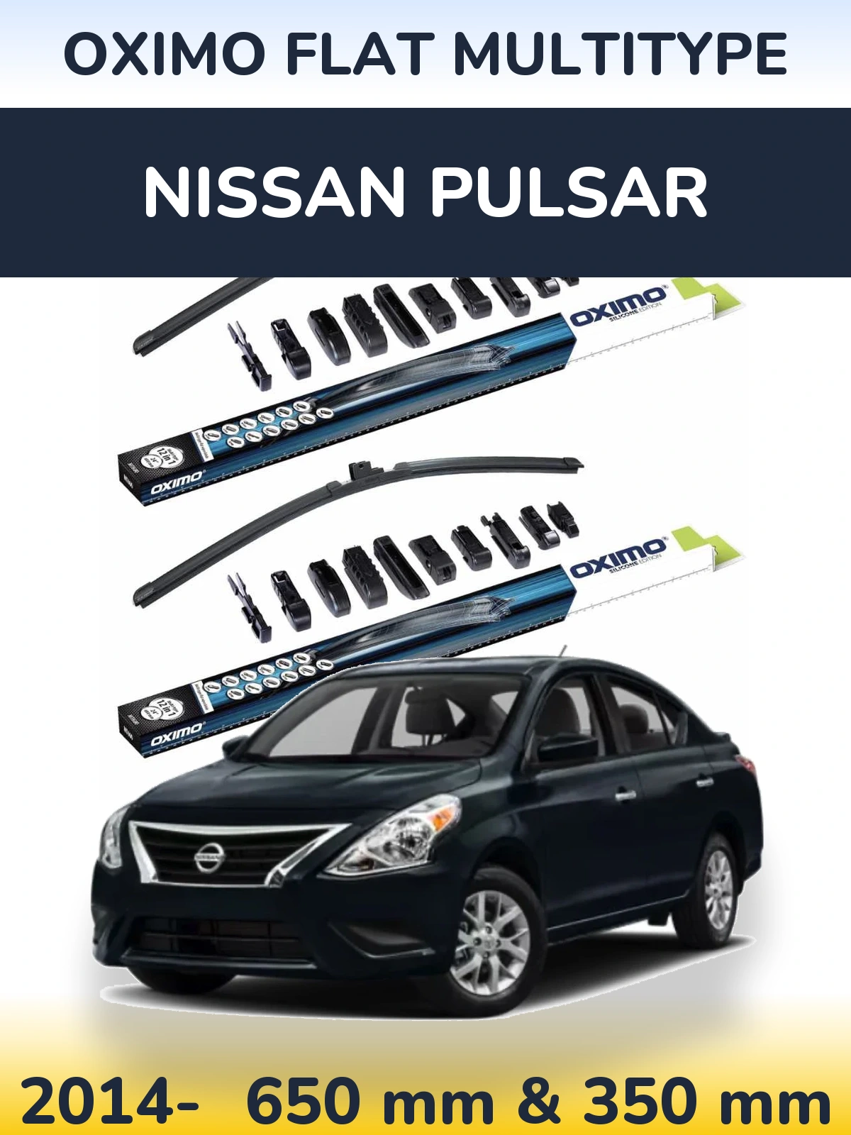 Front wiper blade set Oximo Flat MultiTypee 650 & 350 mm for Nissan Pulsar 2014-2026