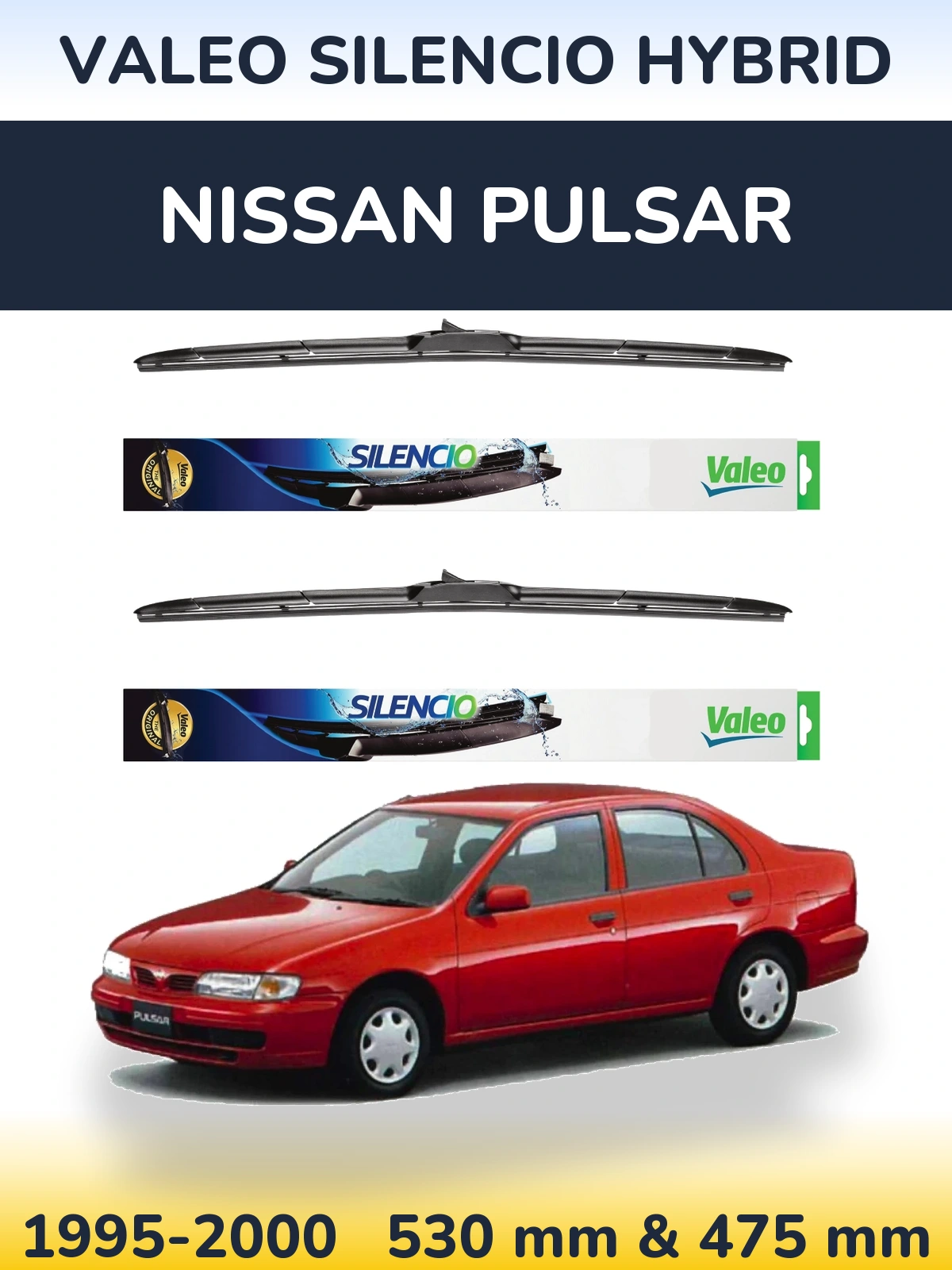 Komplet przednich wycieraczek Valeo Silencio Hybrid 530 & 475 mm do Nissan Pulsar 1995-2000