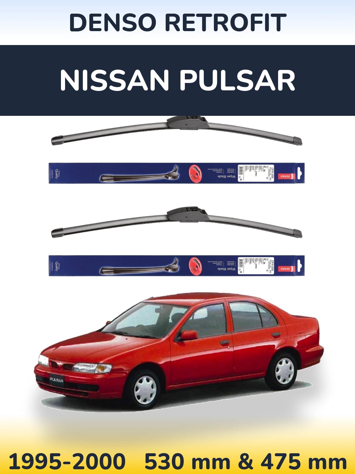 Komplet przednich wycieraczek Denso Retrofit 530 & 475 mm do Nissan Pulsar 1995-2000