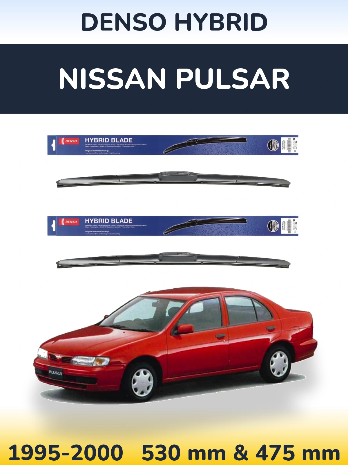 Komplet przednich wycieraczek Denso Hybrid 530 & 475 mm do Nissan Pulsar 1995-2000