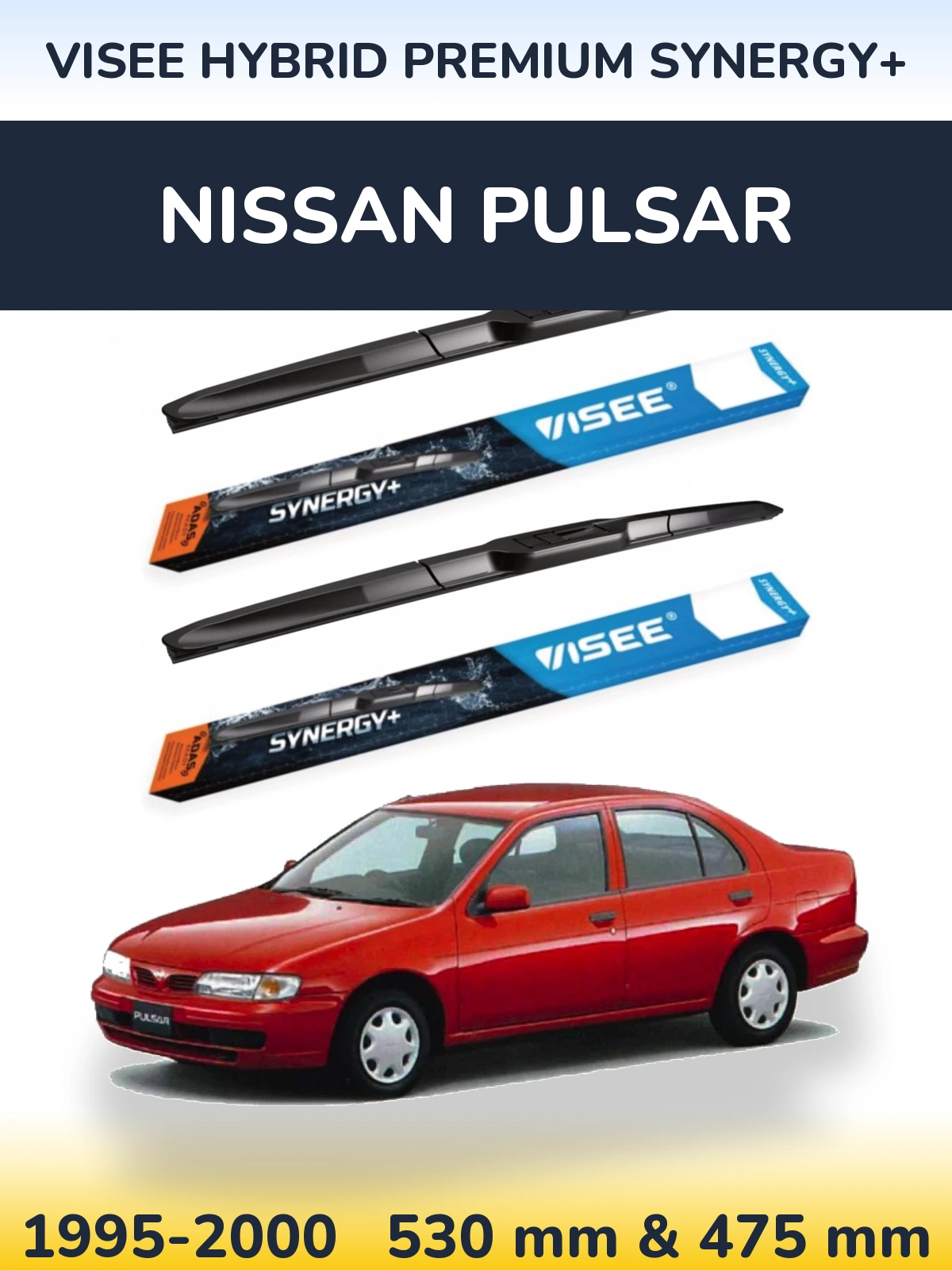 Komplet przednich wycieraczek VISEE HYBRID PREMIUM SYNERGY+ 530 & 475 mm do Nissan Pulsar 1995-2000