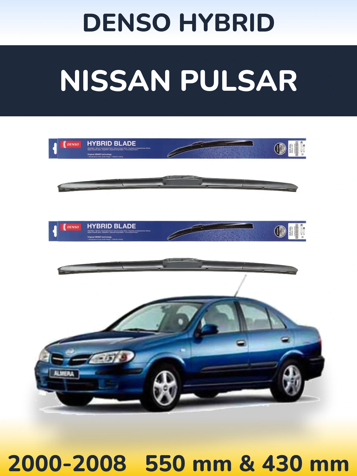 Komplet przednich wycieraczek Denso Hybrid 550 & 430 mm do Nissan Pulsar 2000-2008