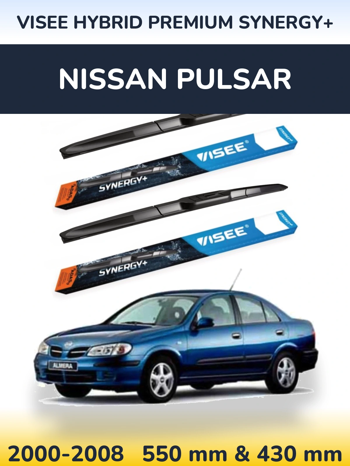 Komplet przednich wycieraczek VISEE HYBRID PREMIUM SYNERGY+ 550 & 430 mm do Nissan Pulsar 2000-2008