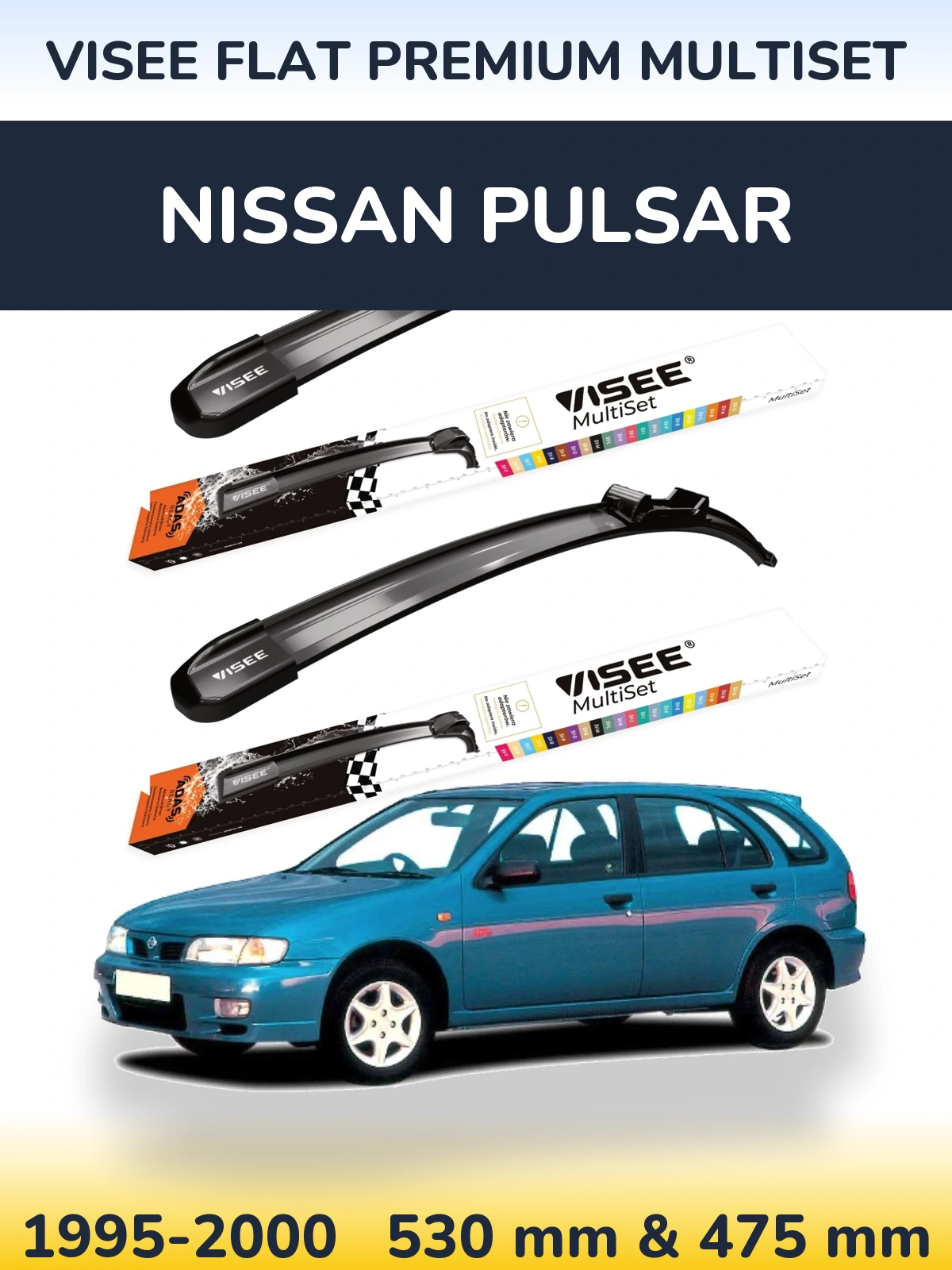 Komplet przednich wycieraczek VISEE FLAT PREMIUM MultiSet 530 & 475 mm do Nissan Pulsar 1995-2000