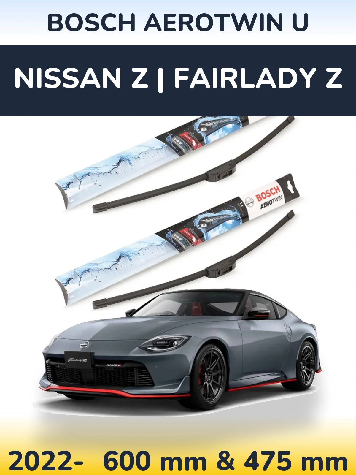 Комплект передніх щіток BOSCH AeroTwin U 600 & 475 мм для Nissan Z | Fairlady Z 2022-2026