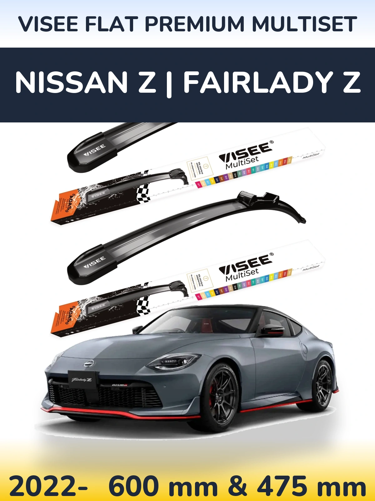 Front wiper blade set VISEE FLAT PREMIUM MultiSet 600 & 475 mm for Nissan Z | Fairlady Z 2022-2026