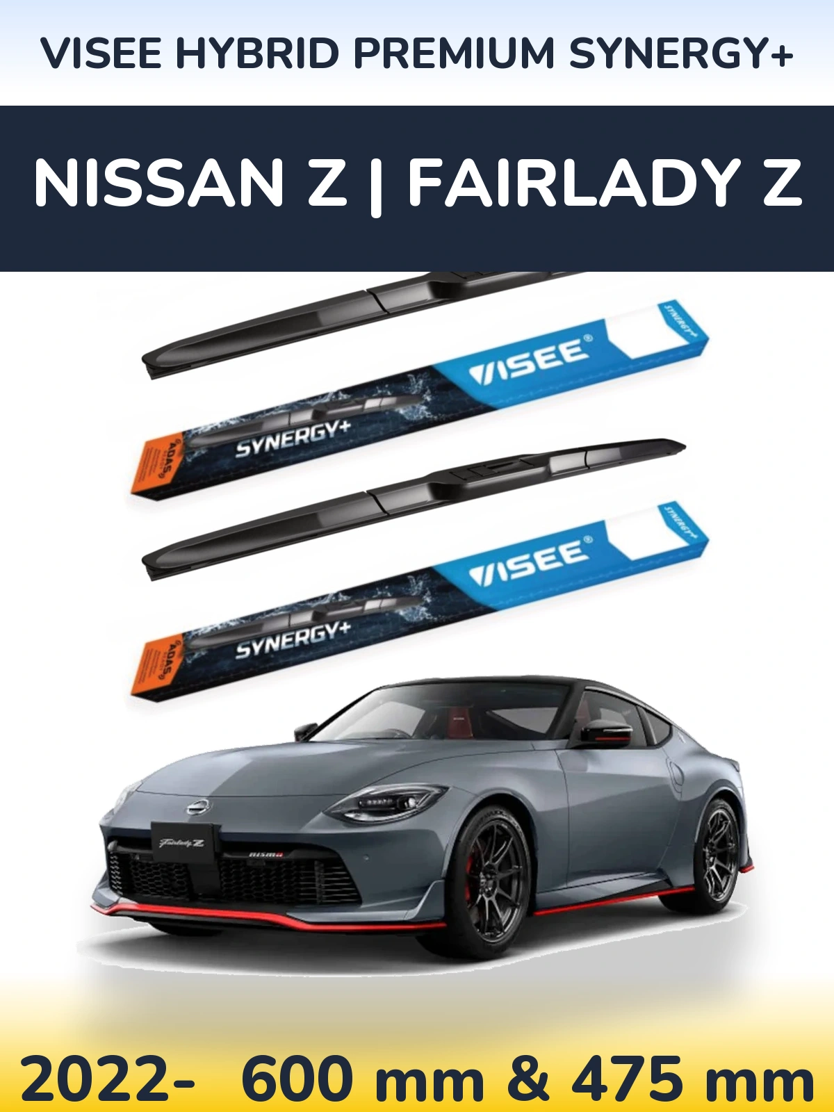 Front wiper blade set VISEE HYBRID PREMIUM SYNERGY+ 600 & 475 mm for Nissan Z | Fairlady Z 2022-2026