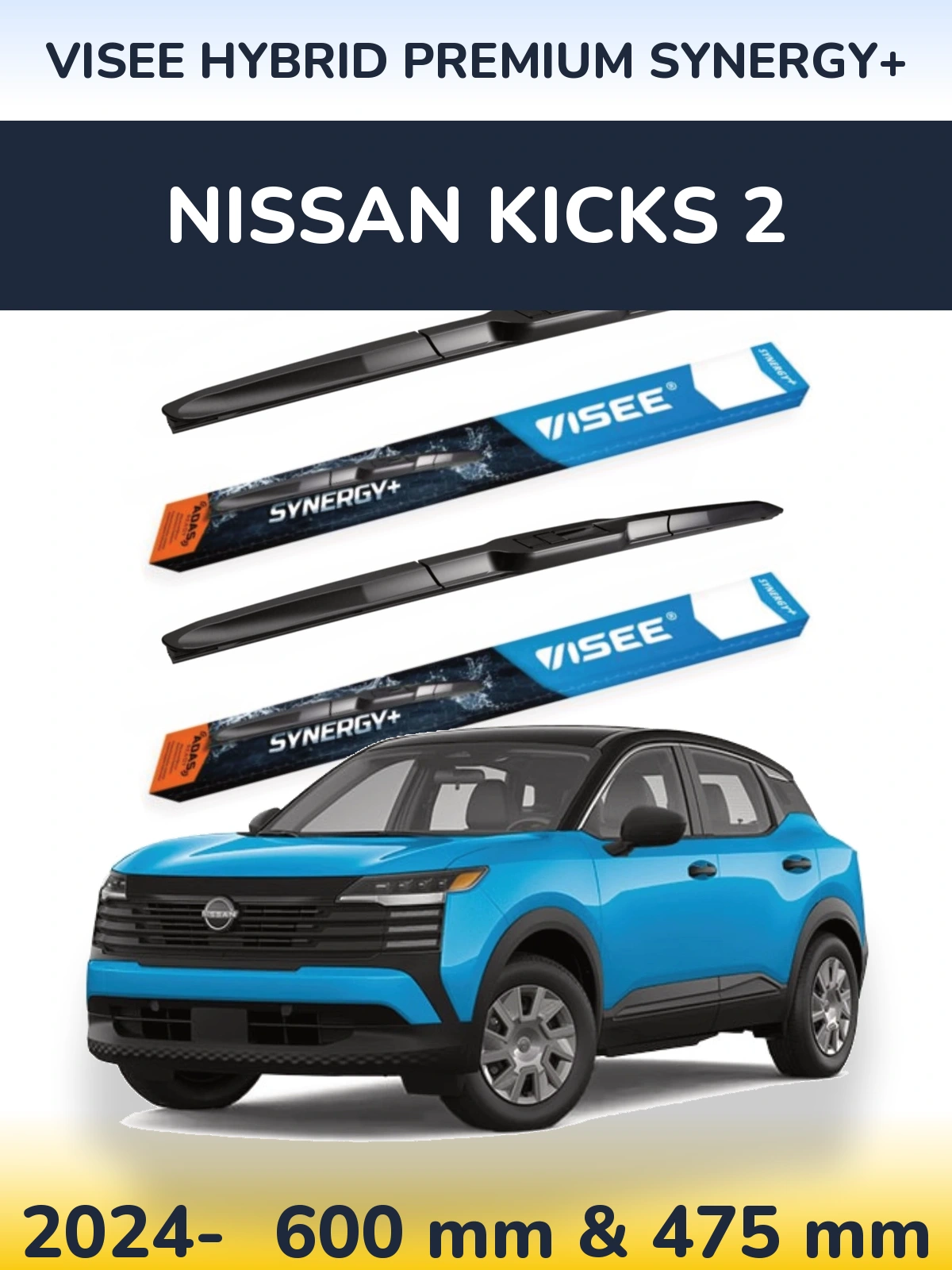Комплект передних дворников VISEE HYBRID PREMIUM SYNERGY+ 600 & 475 мм для Nissan Kicks 2 2024-2026