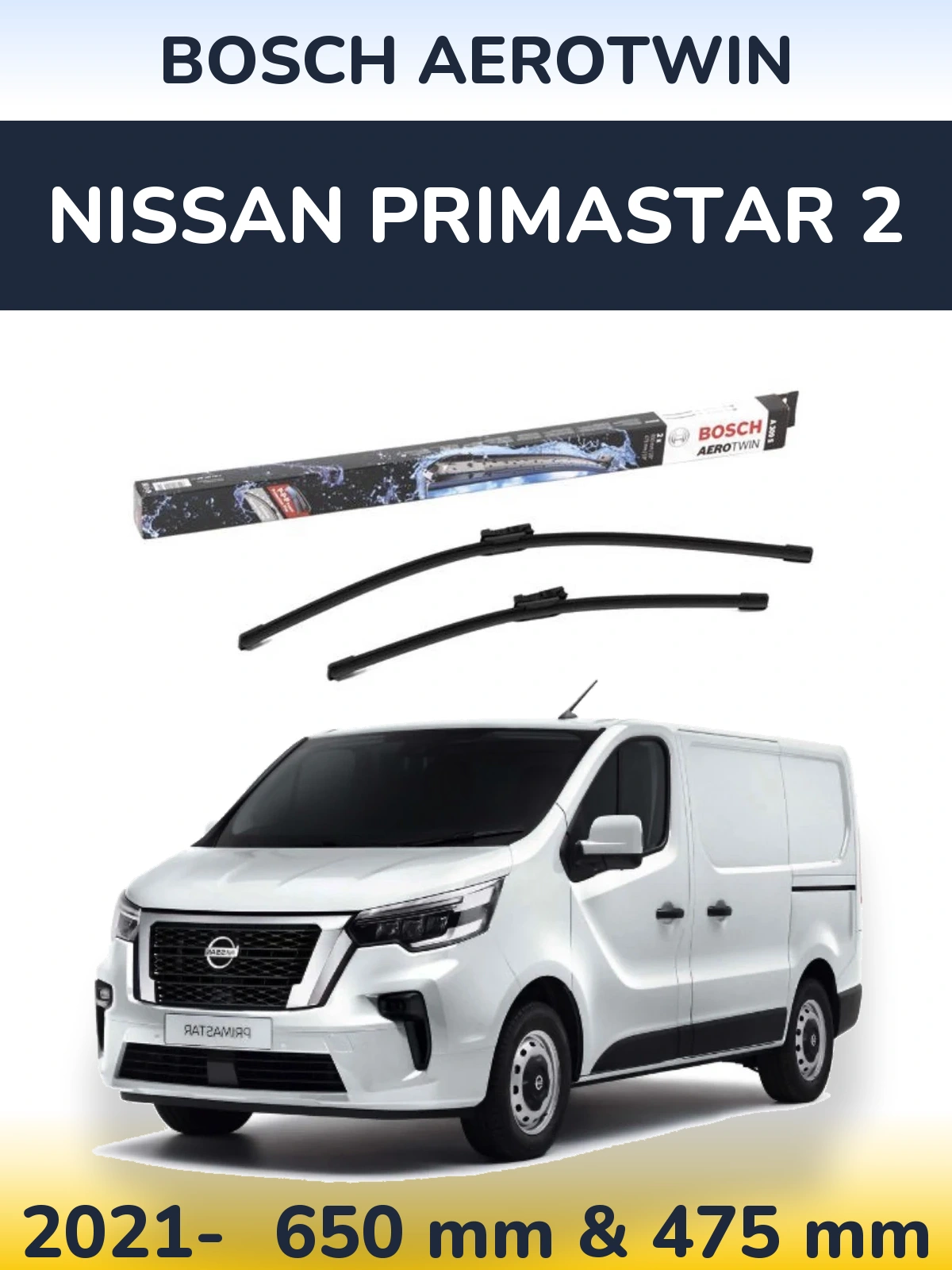 Комплект передніх щіток BOSCH AeroTwin 650 & 475 мм для Nissan Primastar 2 2021-2026