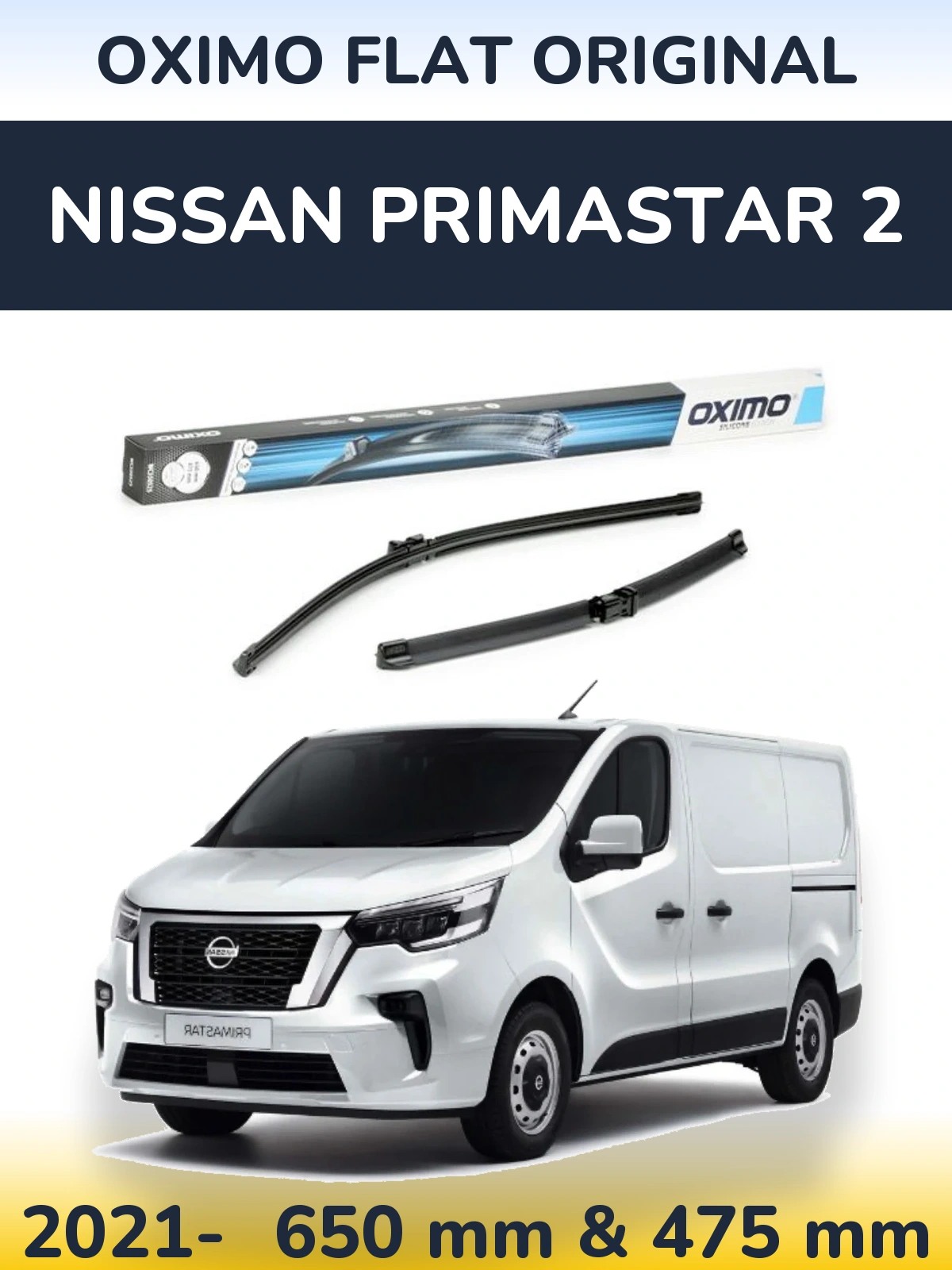 Front wiper blade set Oximo Flat Original 650 & 475 mm for Nissan Primastar 2 2021-2026