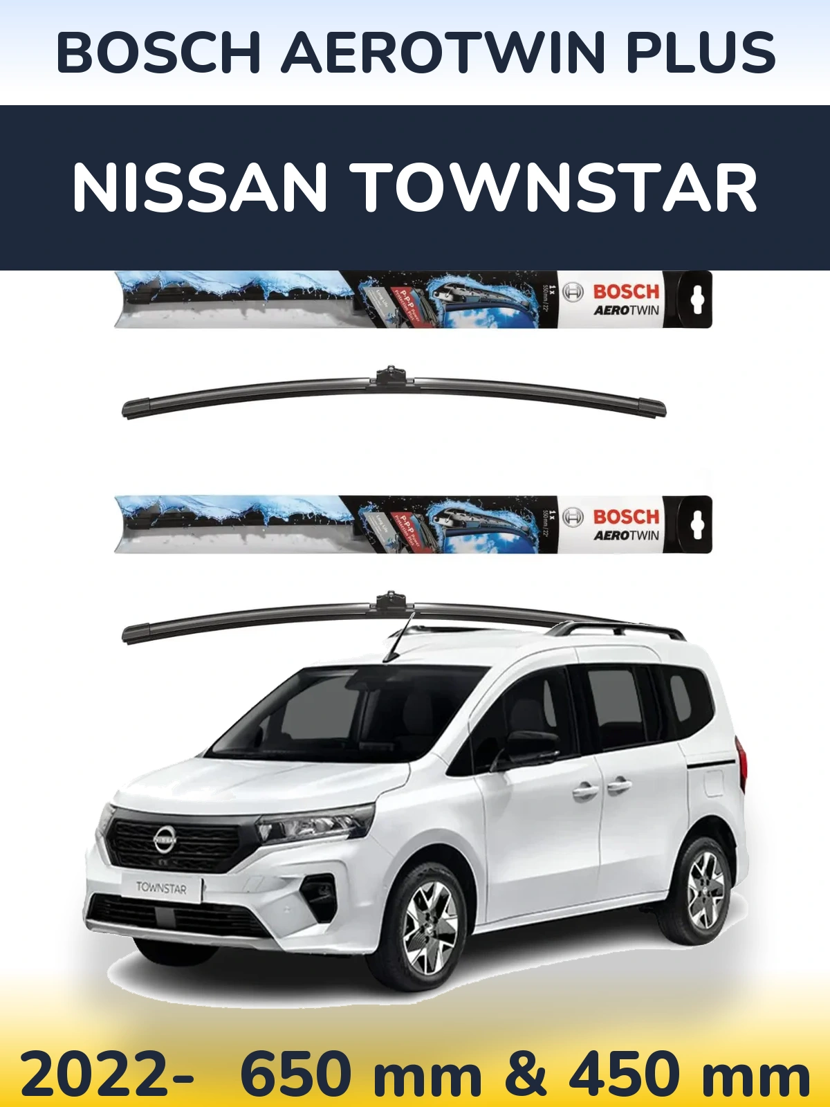 Komplet przednich wycieraczek BOSCH AeroTwin Plus 650 & 450 mm do Nissan Townstar 2022-2026