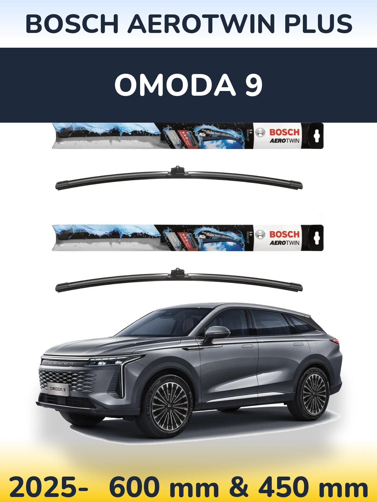 Front wiper blade set BOSCH AeroTwin Plus 600 & 450 mm for Omoda 9 2025-2026