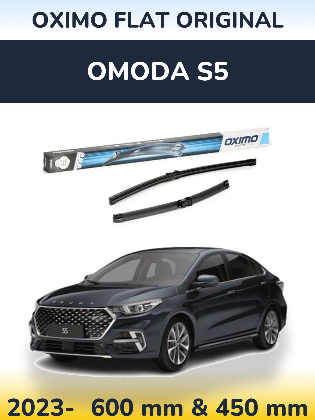 Front wiper blade set Oximo Flat Original 600 & 450 mm for Omoda S5 2023-2026