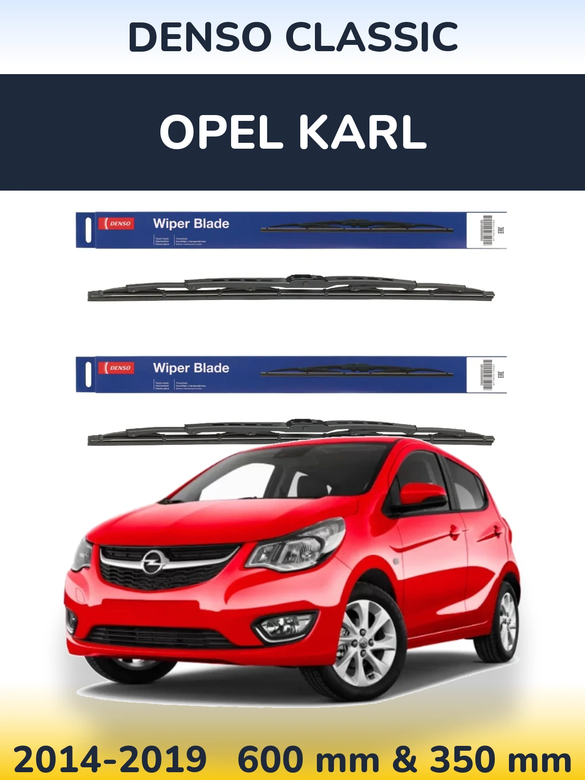 Front wiper blade set Denso Classic 600 & 350 mm for Opel Karl 2014-2019