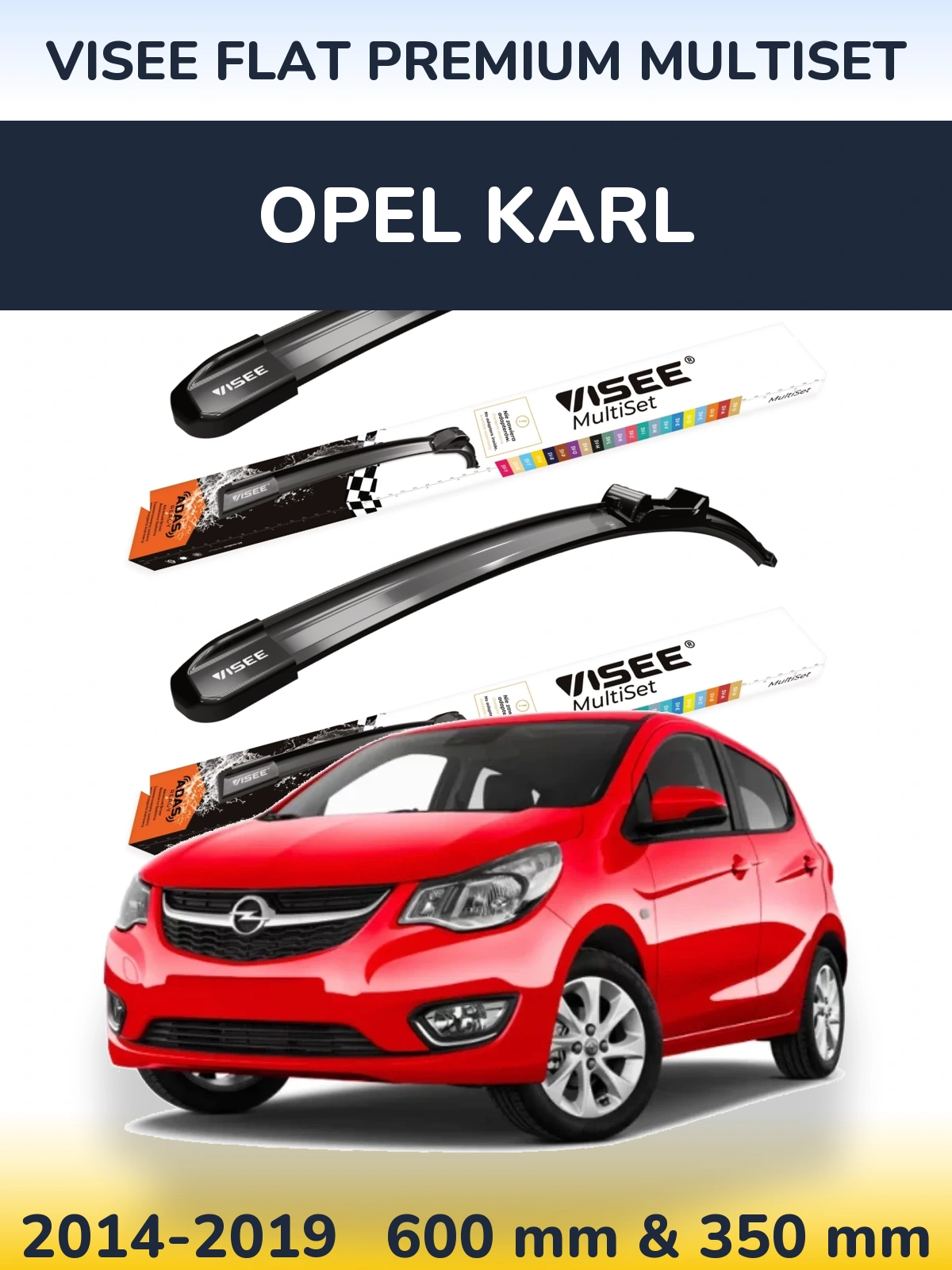 Комплект передніх щіток VISEE FLAT PREMIUM MultiSet 600 & 350 мм для Opel Karl 2014-2019
