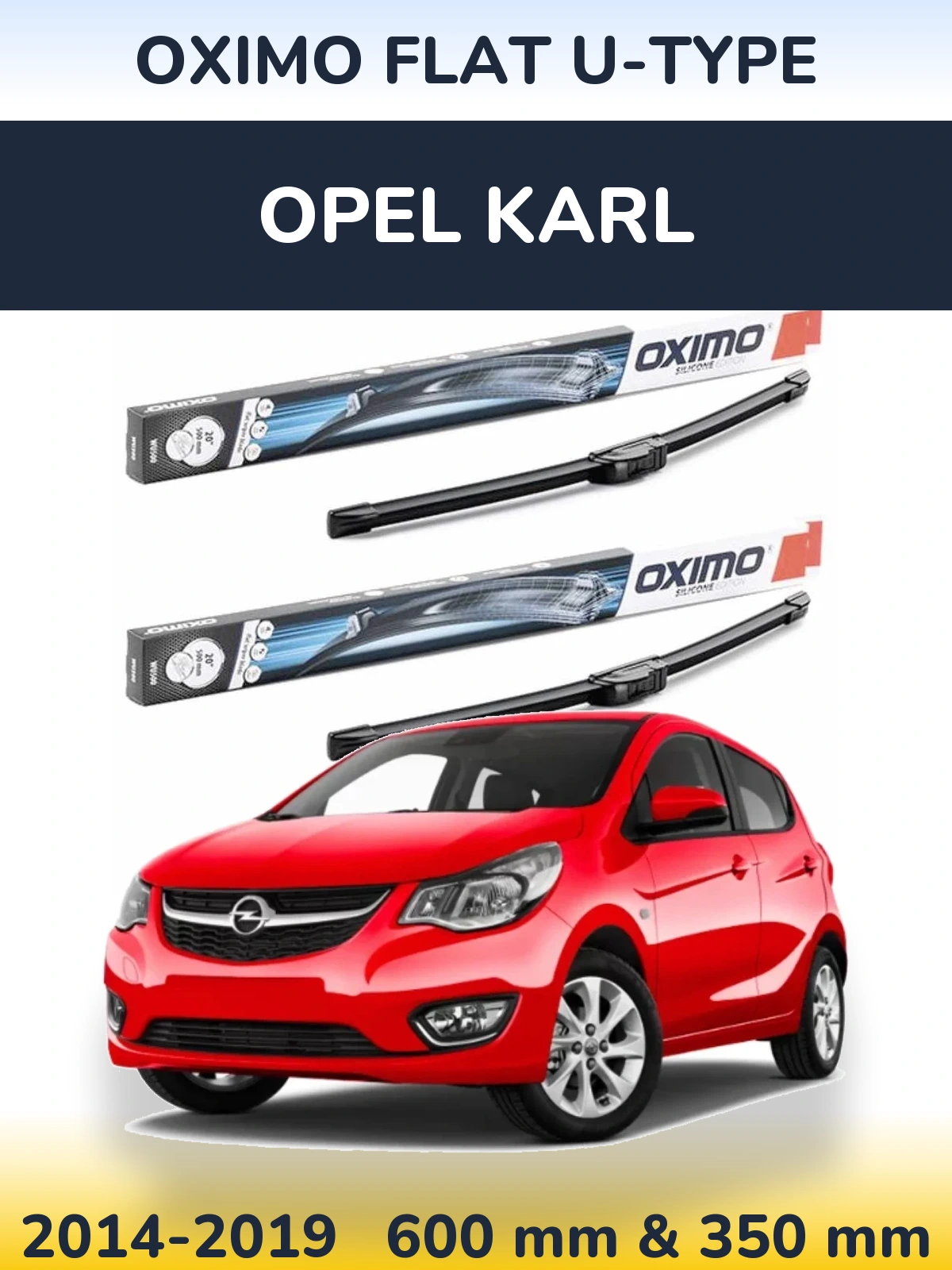 Комплект передних дворников Oximo Flat U-type 600 & 350 мм для Opel Karl 2014-2019